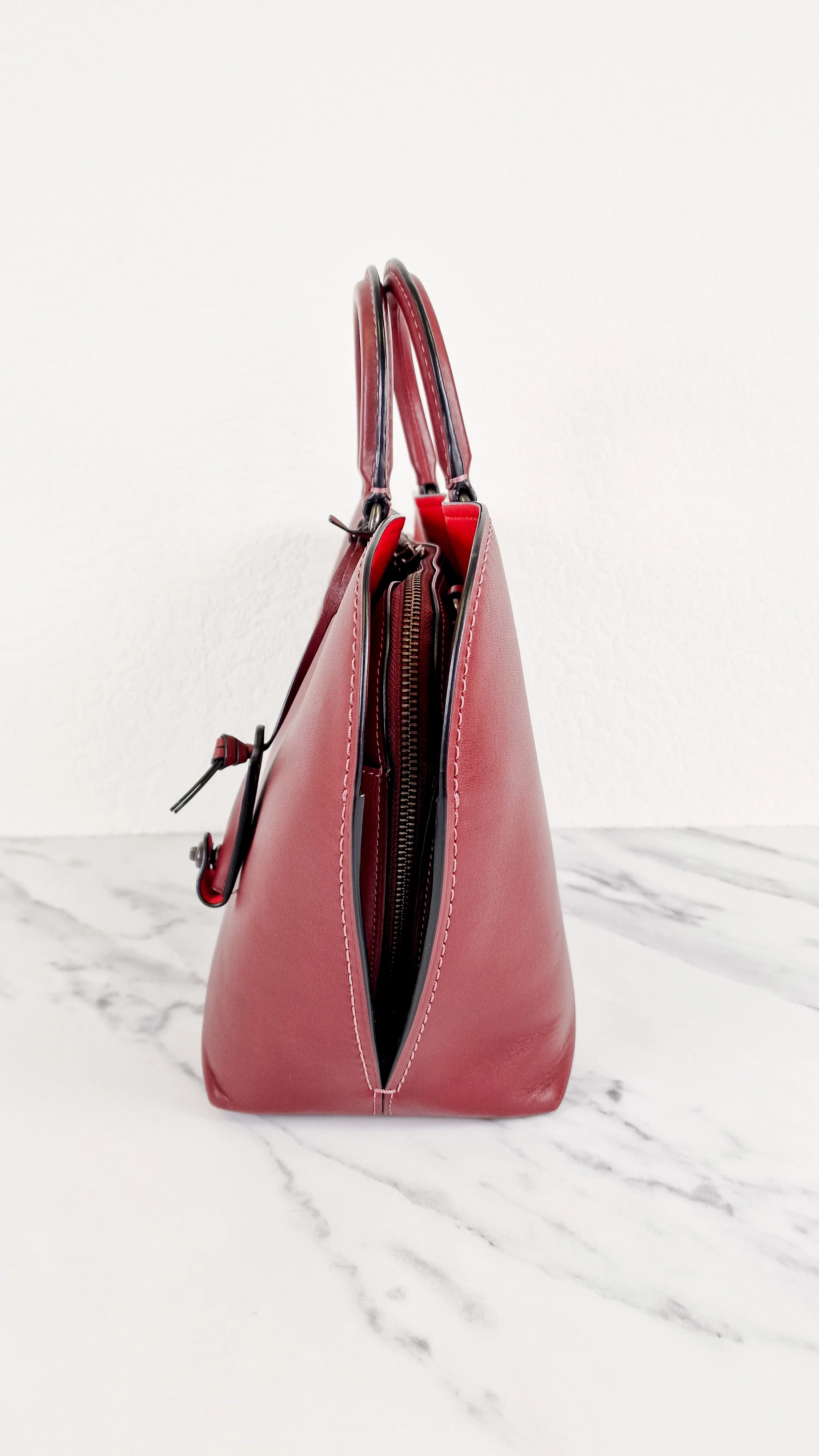 Coach 1941 Dakotah Satchel in Burgundy Red Smooth Leather - Handbag Crossbody Bag - Coach 59132 - Image 3
