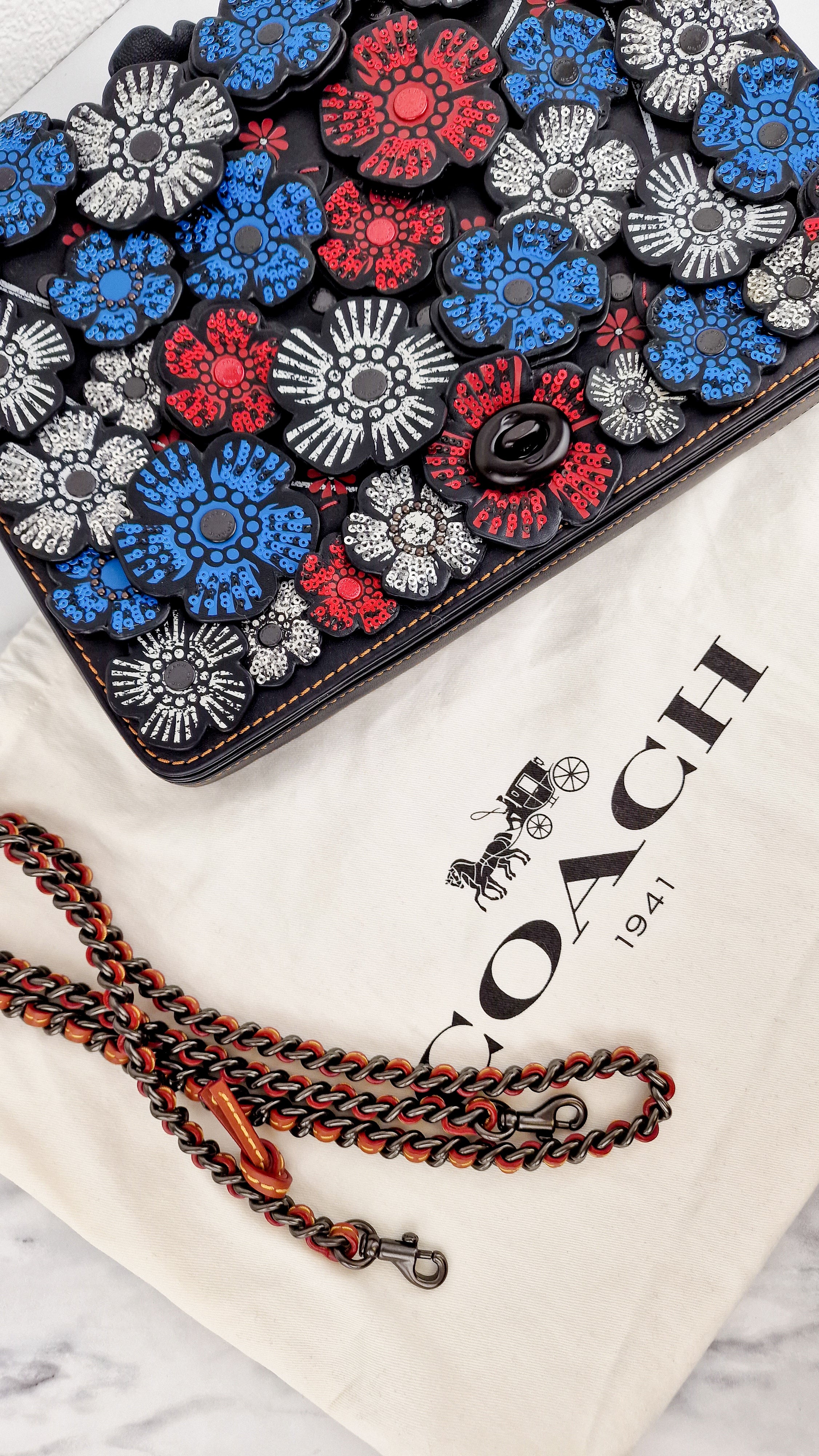 Coach Dinky 32 Tea Roses Blue & Red 1941 Black Leather Crossbody Shoulder Bag - Coach 58435 - Image 18