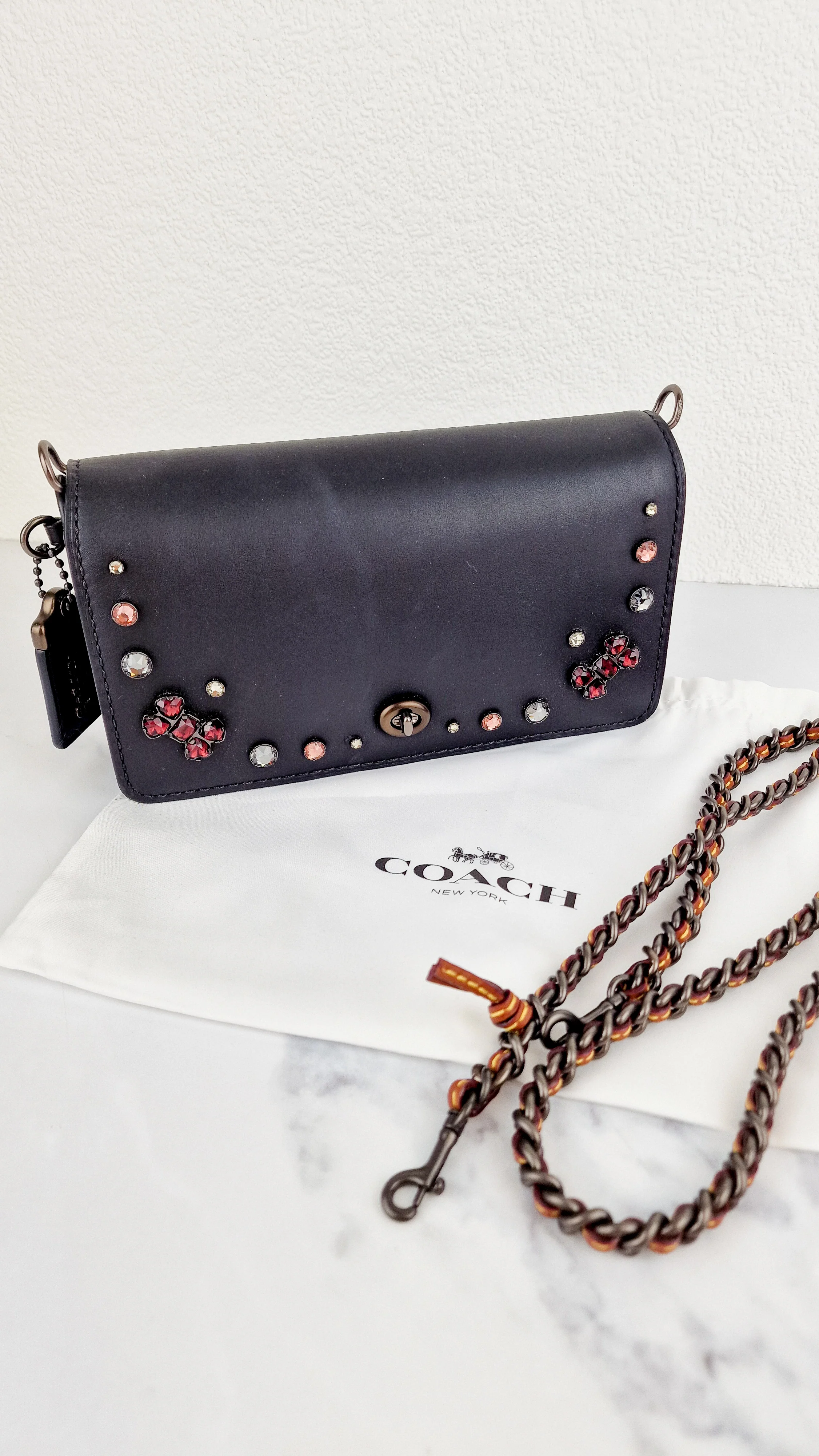 Coach 1941 Dinky Black with Crystal Bow Embellishment - Smooth Leather Crossbody Bag - Coach 38646 - Image 2