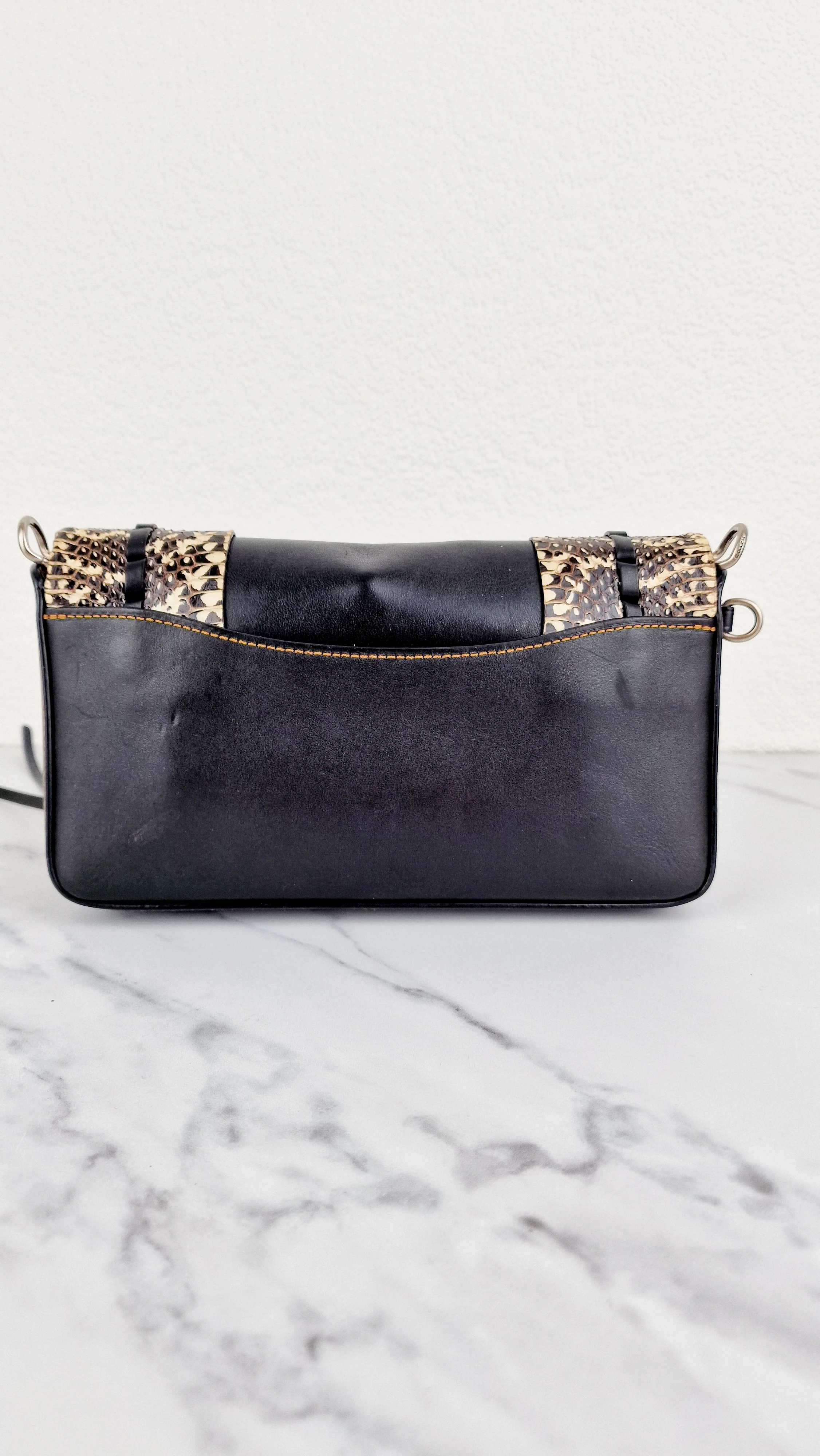 Coach Dinky Whipstitch Snakeskin Bag - 1941 Crossbody Bag Black Smooth Leather With White Snakeskin Panels - Coach 86921 - Image 7