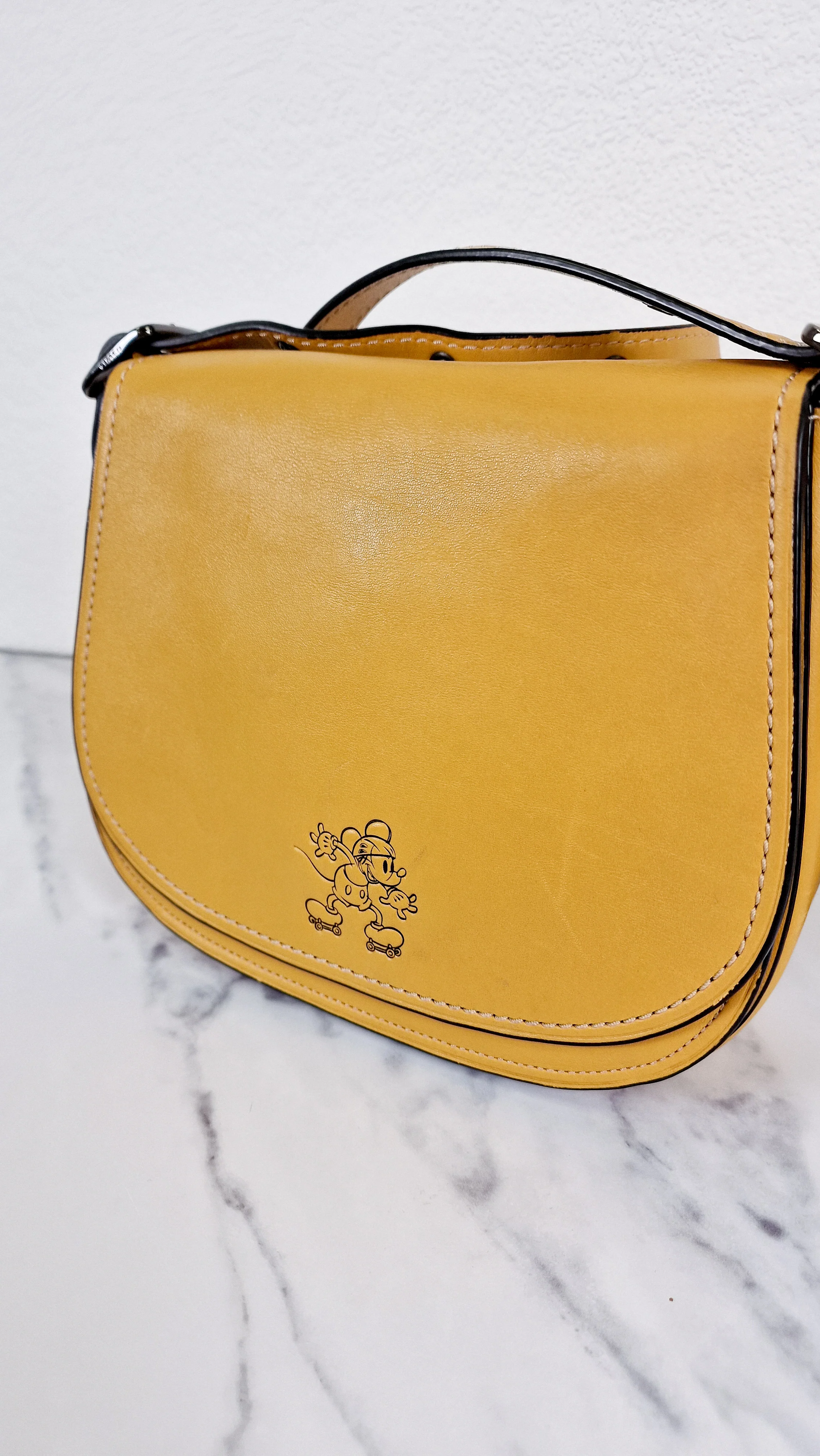 Disney X Coach 1941 Saddle Bag 23 with Mickey Mouse on Roller Skates in Flax Yellow Smooth Leather Crossbody Bag LIMITED EDITION - Coach 38421 - Image 4