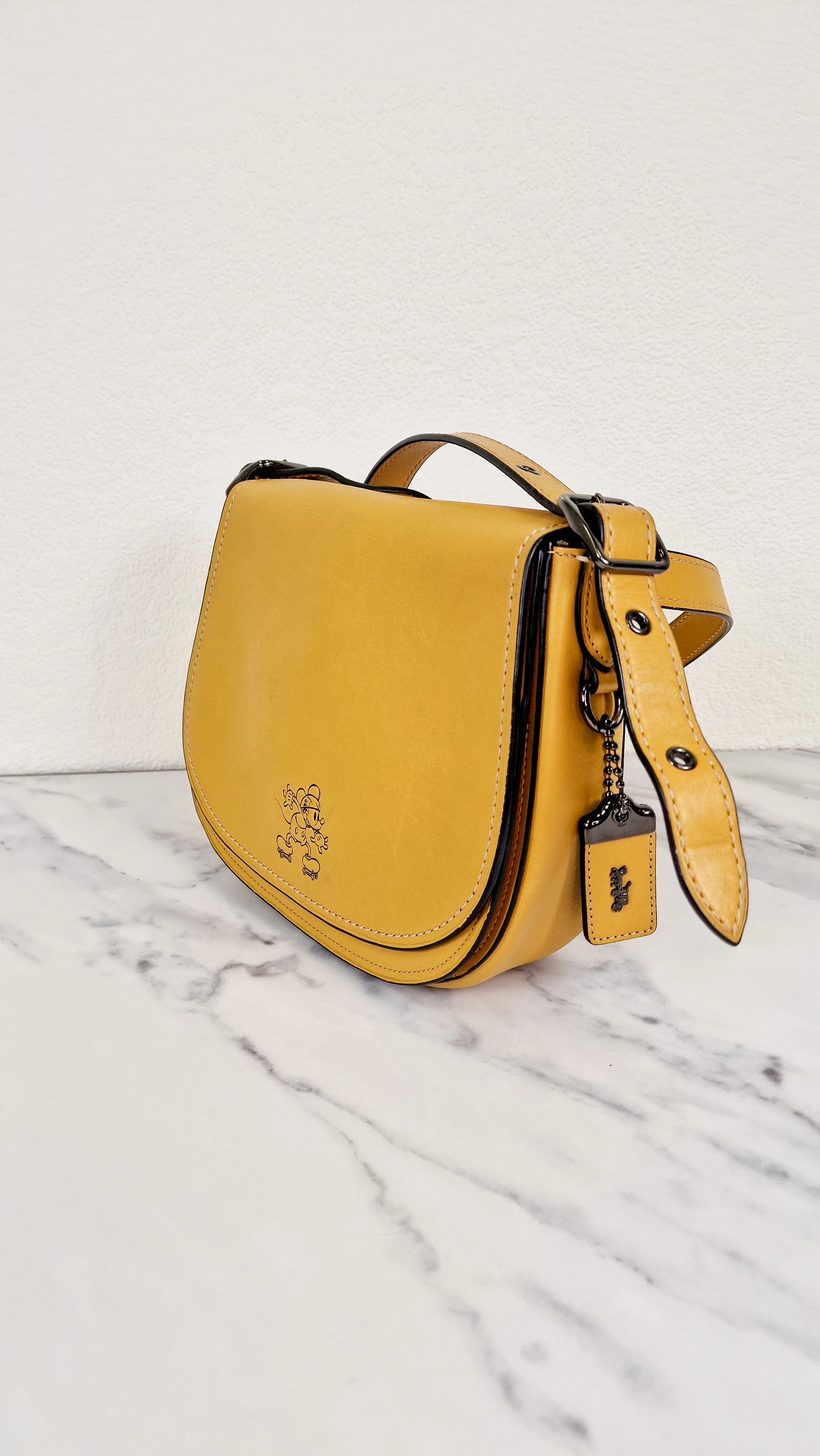 Disney X Coach 1941 Saddle Bag 23 with Mickey Mouse on Roller Skates in Flax Yellow Smooth Leather Crossbody Bag LIMITED EDITION - Coach 38421 - Image 5