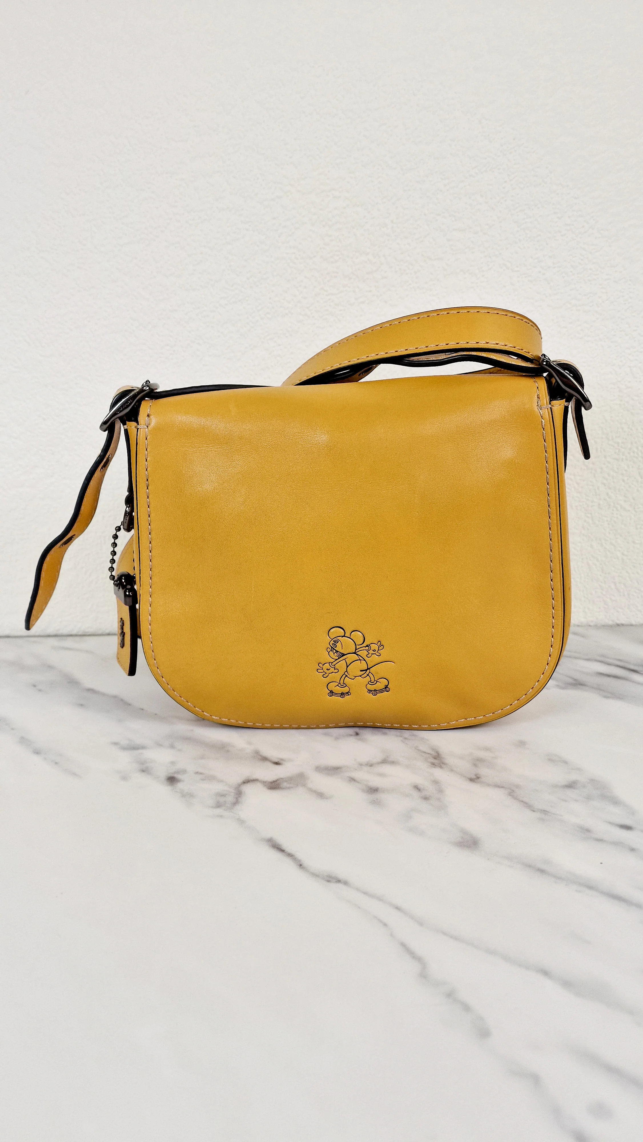 Disney X Coach 1941 Saddle Bag 23 with Mickey Mouse on Roller Skates in Flax Yellow Smooth Leather Crossbody Bag LIMITED EDITION - Coach 38421 - Image 8