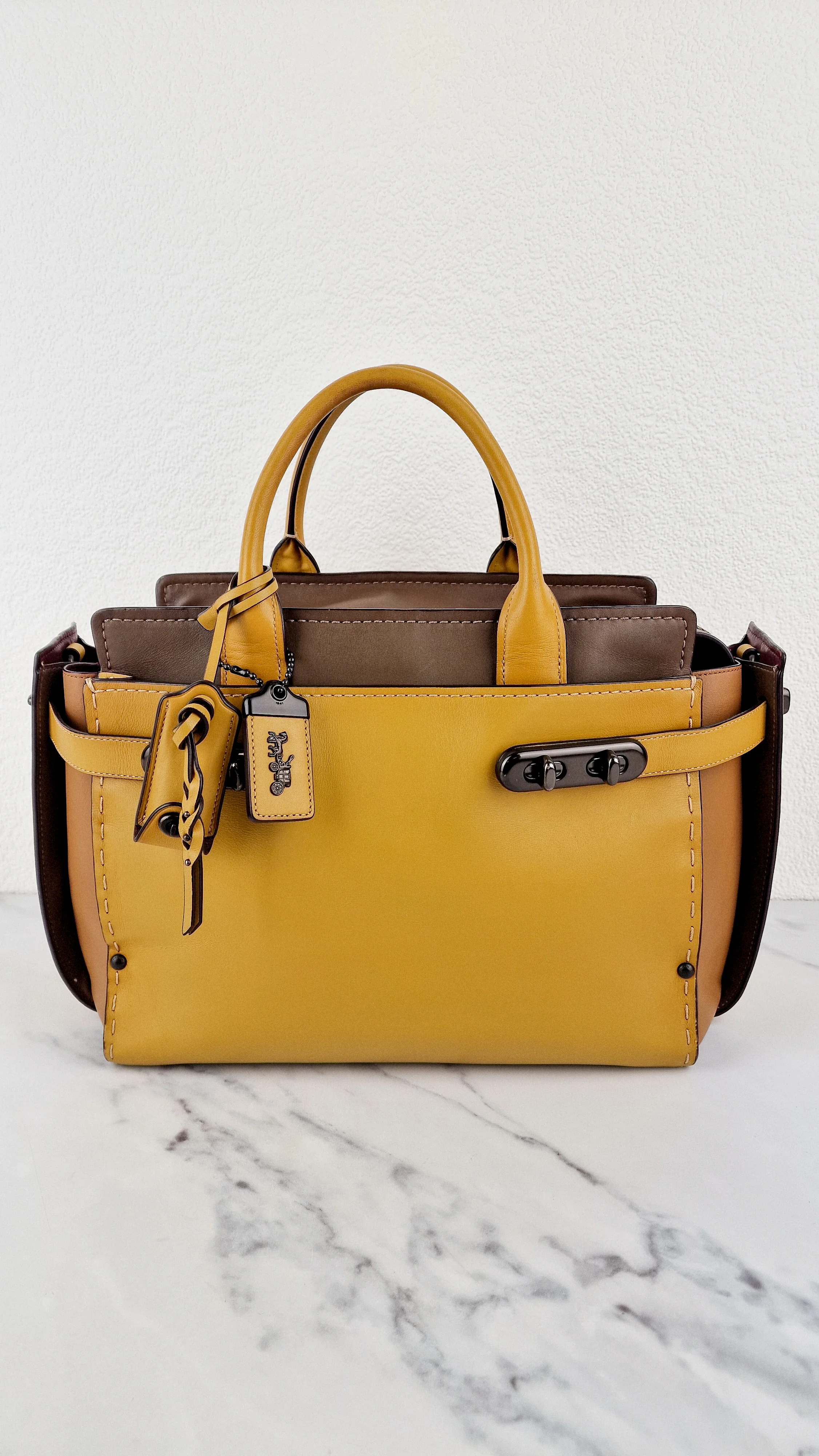 Coach 1941 Double Swagger Flax Yellow Handbag C Chain Strap Leather Bag - Coach 25831 - Image 2