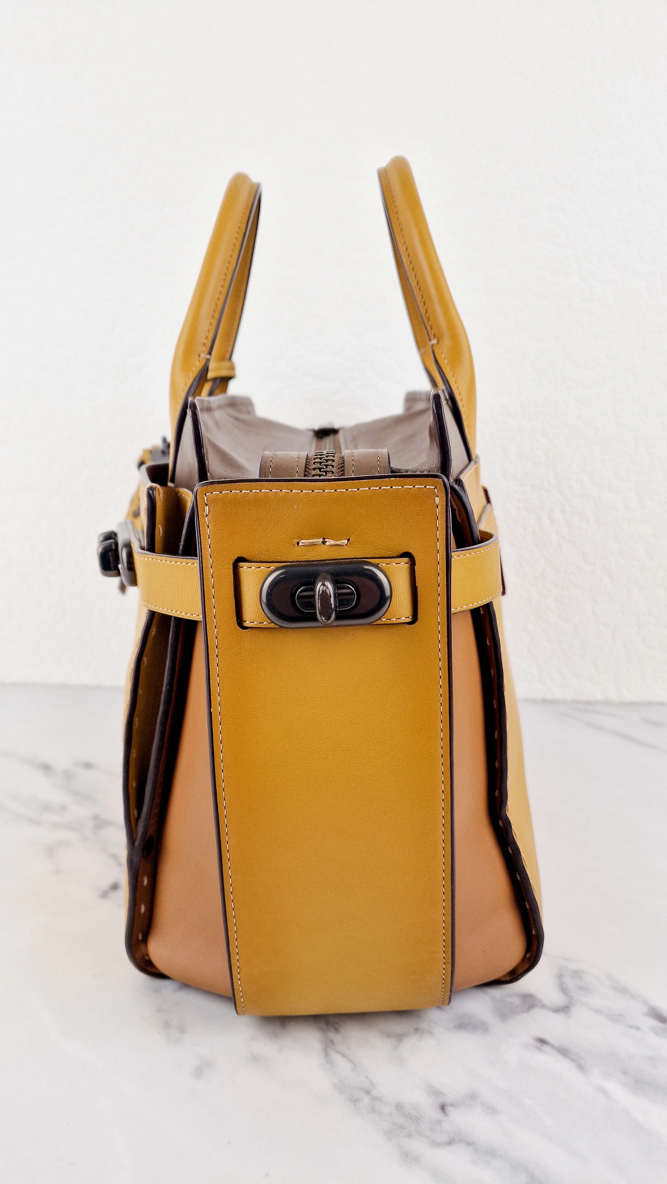 Coach 1941 Double Swagger Flax Yellow Handbag C Chain Strap Leather Bag - Coach 25831 - Image 9