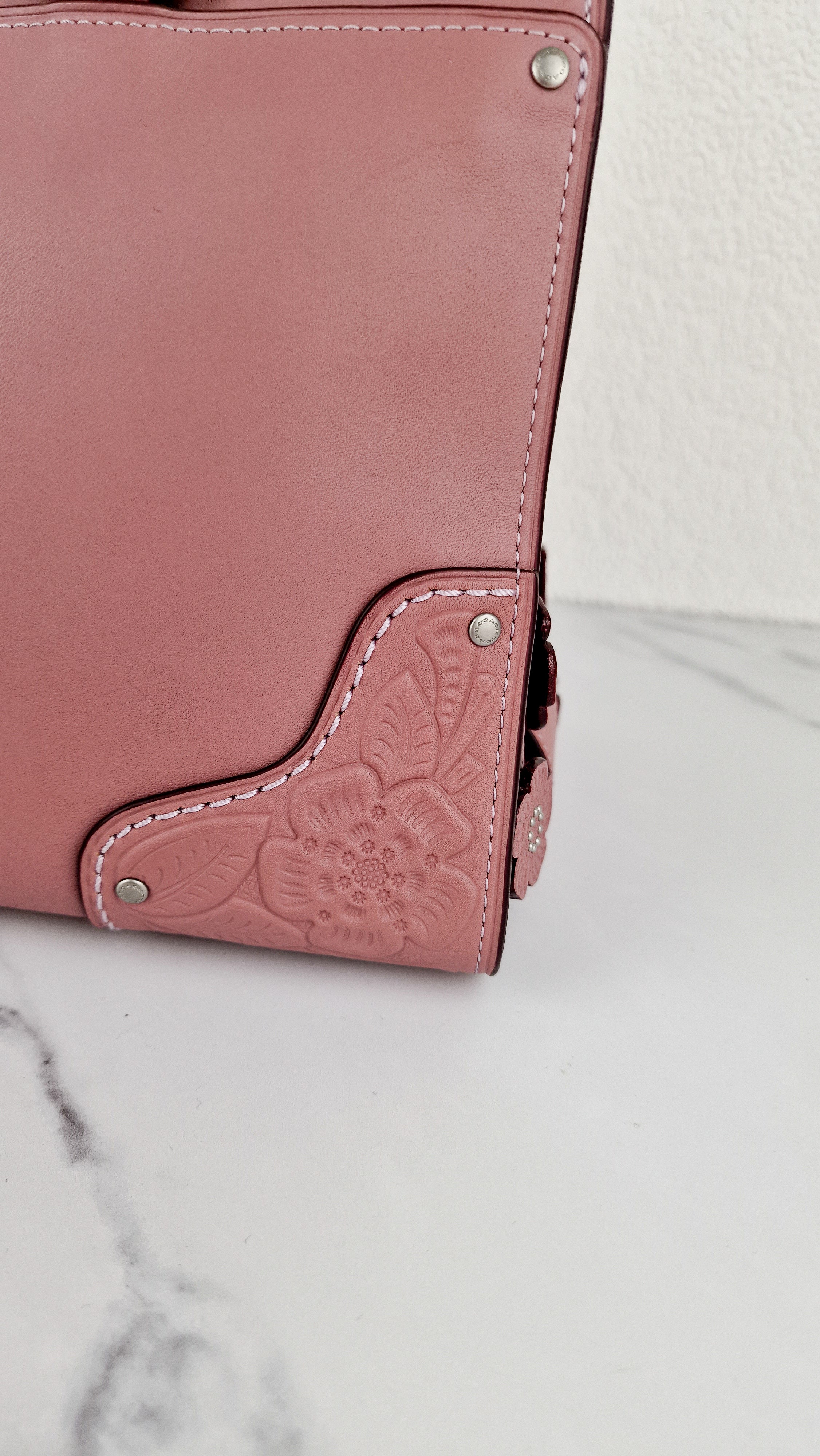 Coach Mercer Satchel 30 in Dusty Rose Pink with Tooled Leather Tea Roses - Floral Crossbody Bag Handbag - Coach 12031 - Image 11