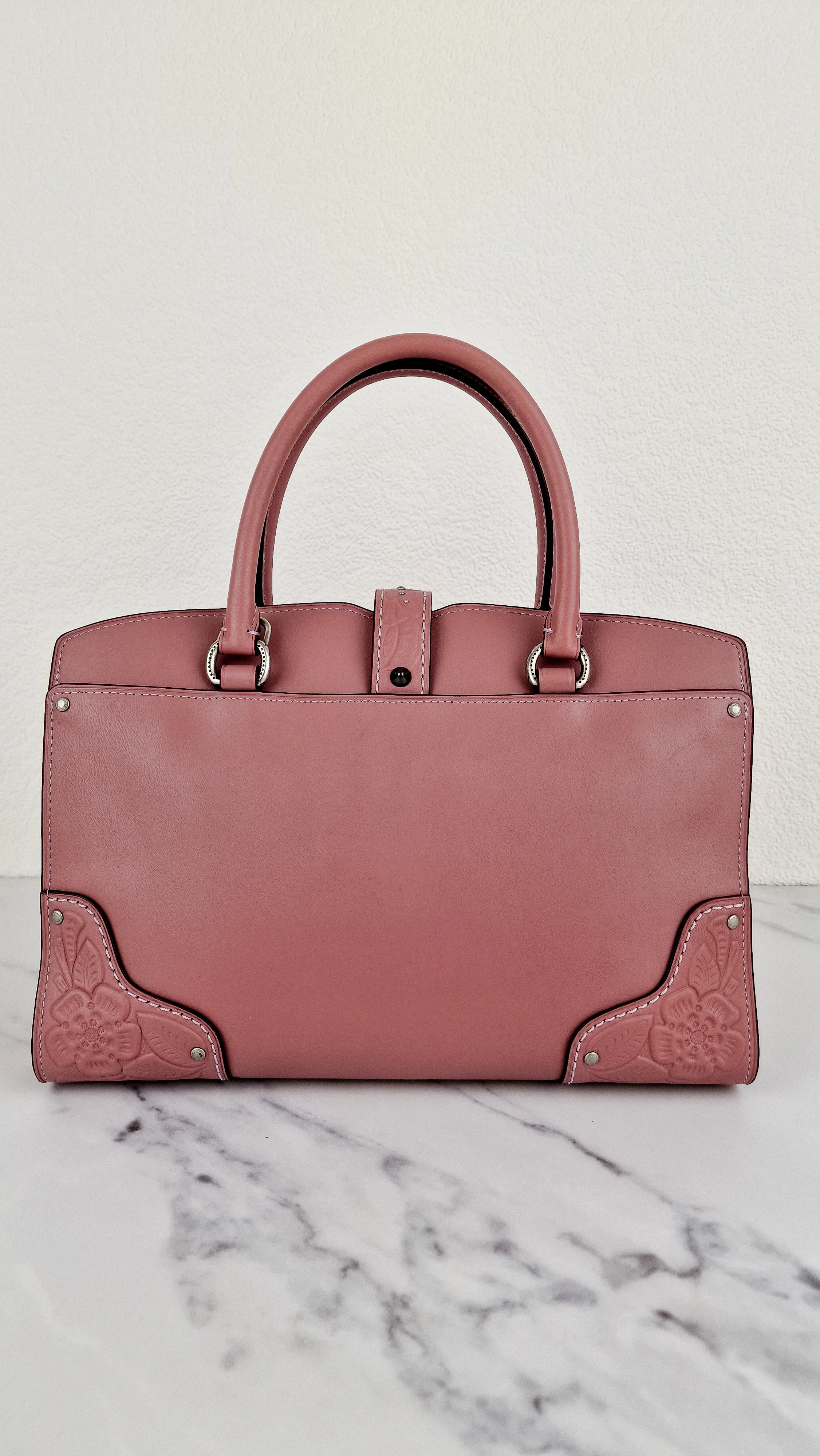 Coach Mercer Satchel 30 in Dusty Rose Pink with Tooled Leather Tea Roses - Floral Crossbody Bag Handbag - Coach 12031 - Image 3