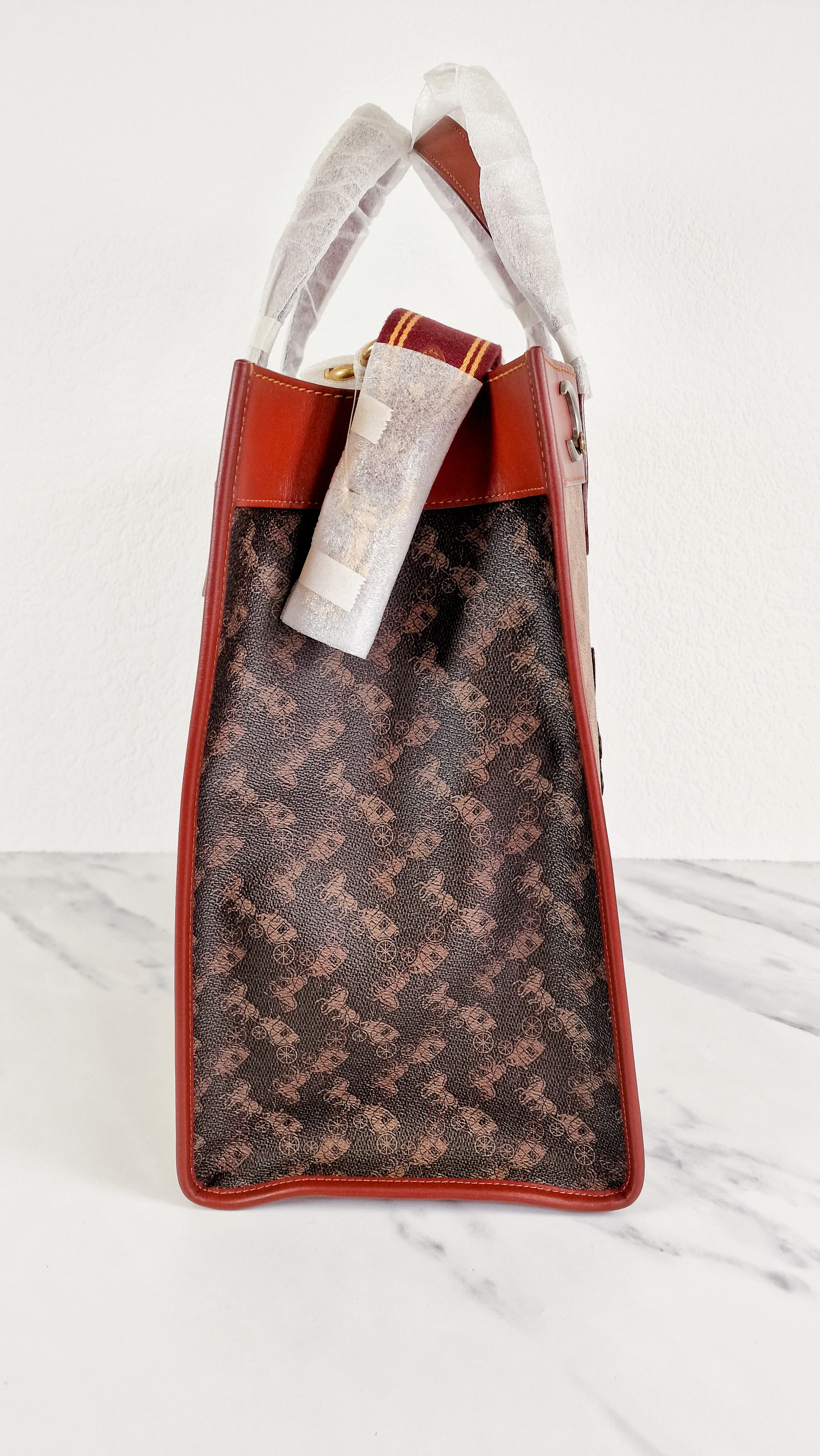 Field Tote 40 in Signature Canvas with Souvenir Patches and Pins Empire State Rexy - Tan Rust Saddle Brown Shoulder Bag Crossbody - Coach C0768 - Image 11