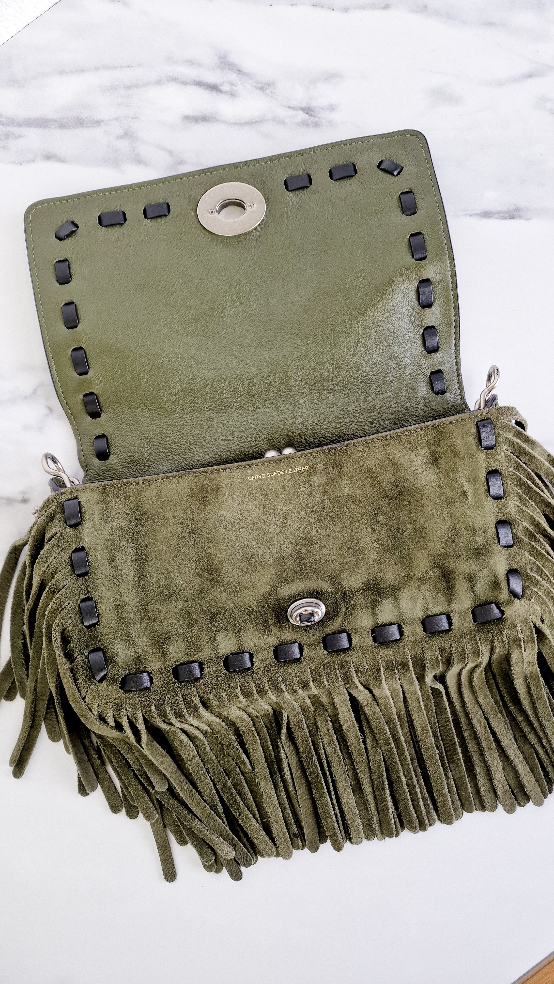 Coach 1941 Dinky in Fern Green Cervo Suede with Fringe & Light Antique Nickel Concho Turnlock - Crossbody Bag Shoulder Bag - Coach 86821 - Image 10