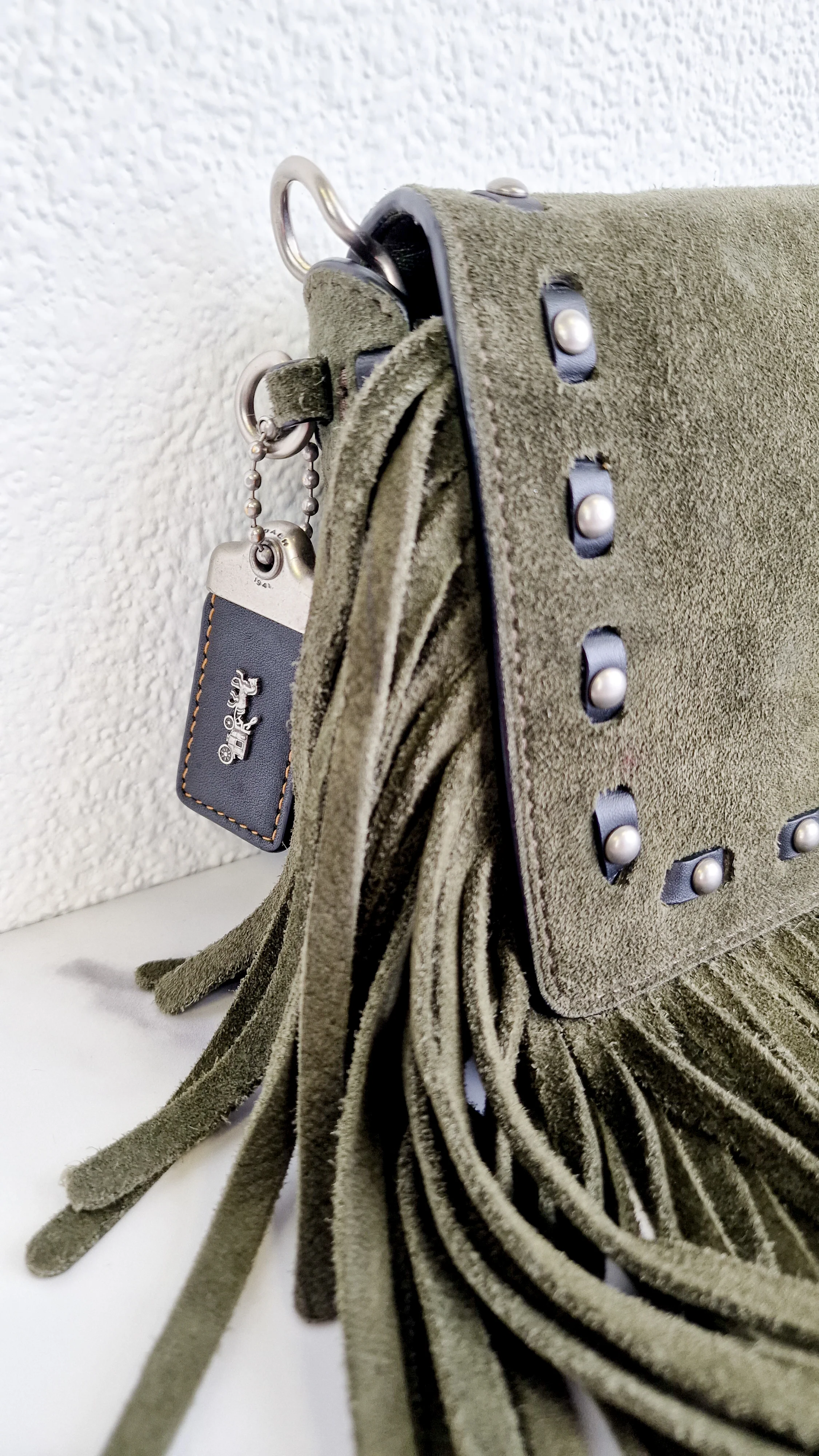 Coach 1941 Dinky in Fern Green Cervo Suede with Fringe & Light Antique Nickel Concho Turnlock - Crossbody Bag Shoulder Bag - Coach 86821 - Image 4