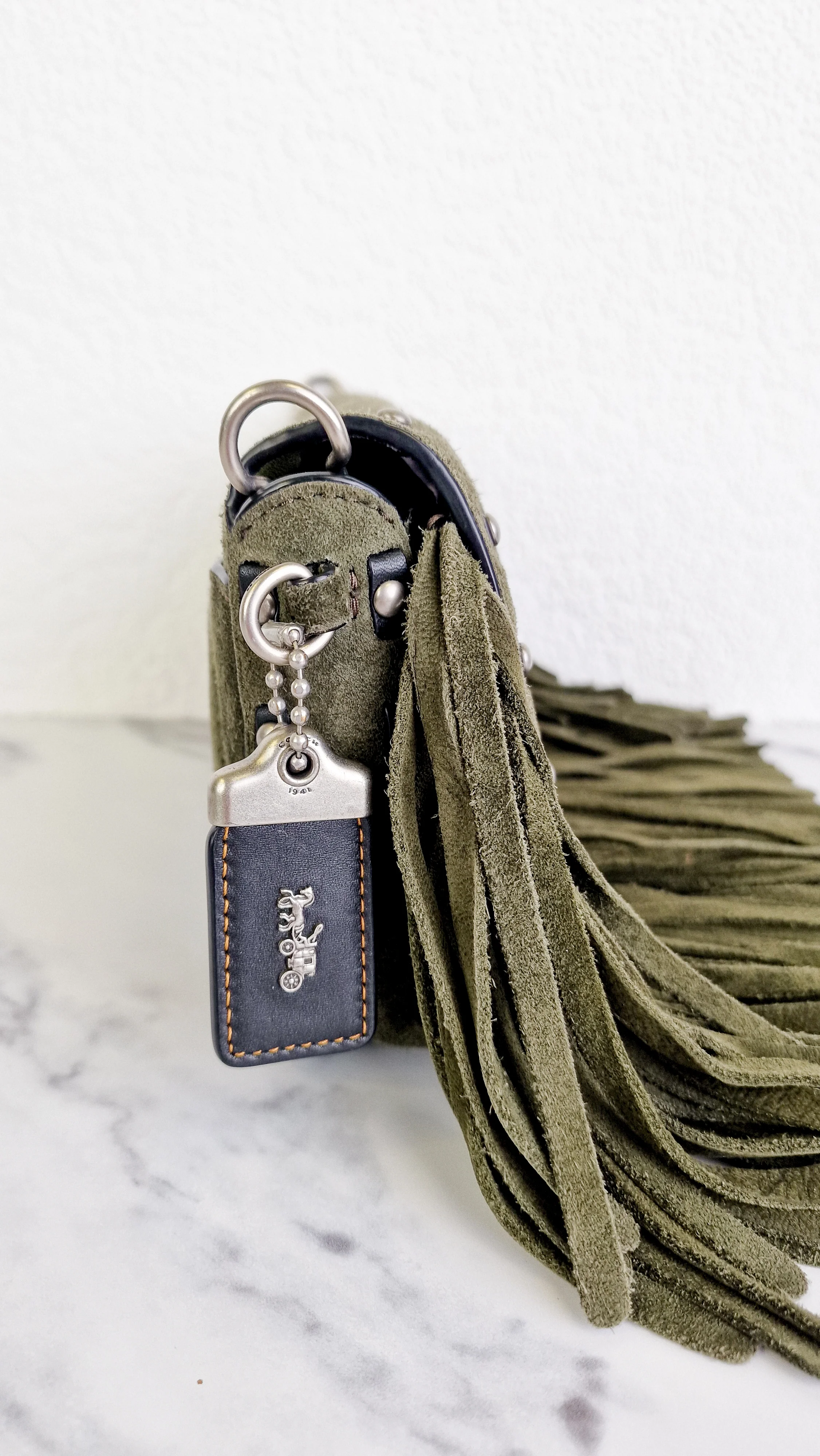 Coach 1941 Dinky in Fern Green Cervo Suede with Fringe & Light Antique Nickel Concho Turnlock - Crossbody Bag Shoulder Bag - Coach 86821 - Image 6