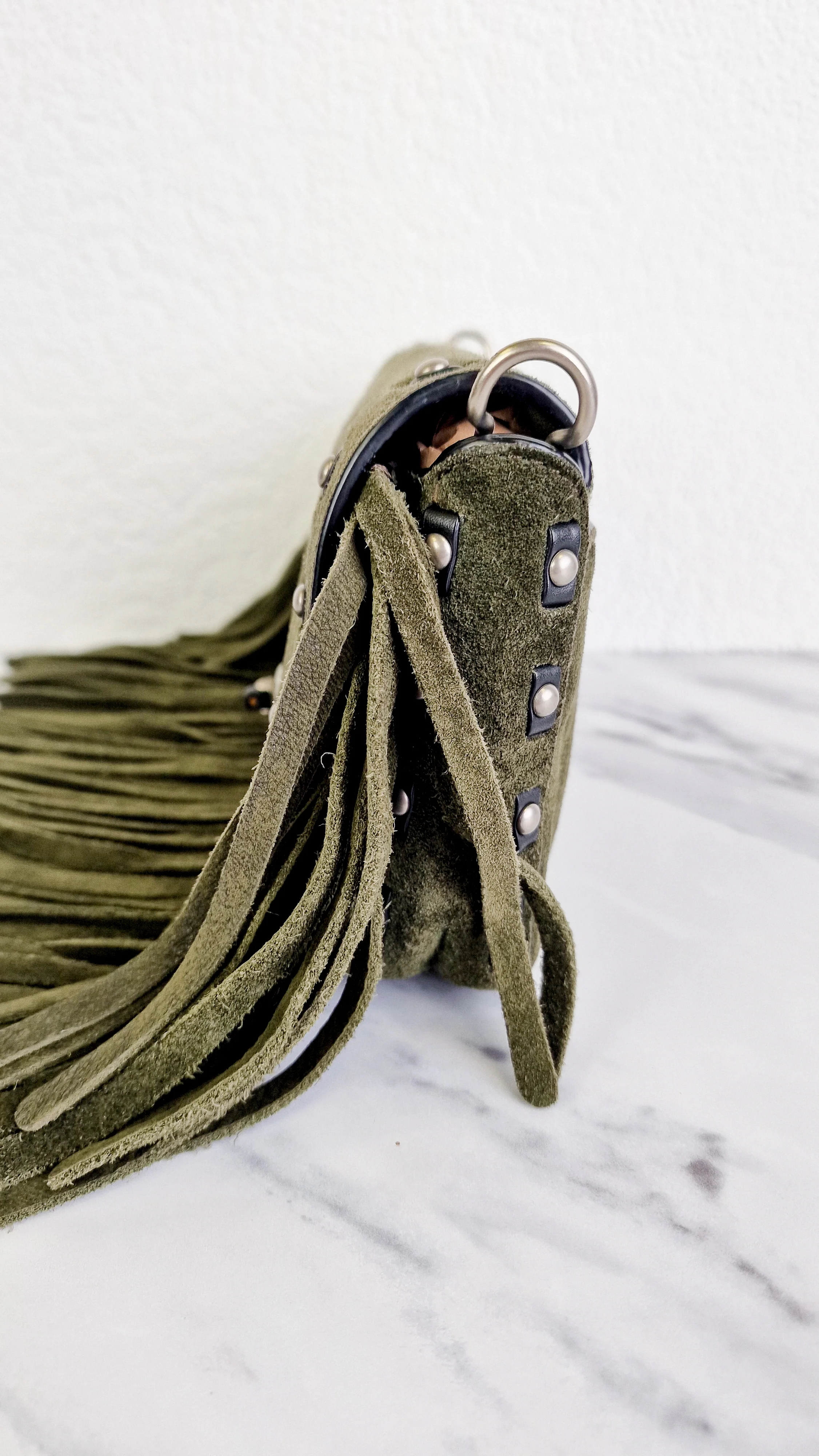 Coach 1941 Dinky in Fern Green Cervo Suede with Fringe & Light Antique Nickel Concho Turnlock - Crossbody Bag Shoulder Bag - Coach 86821 - Image 8