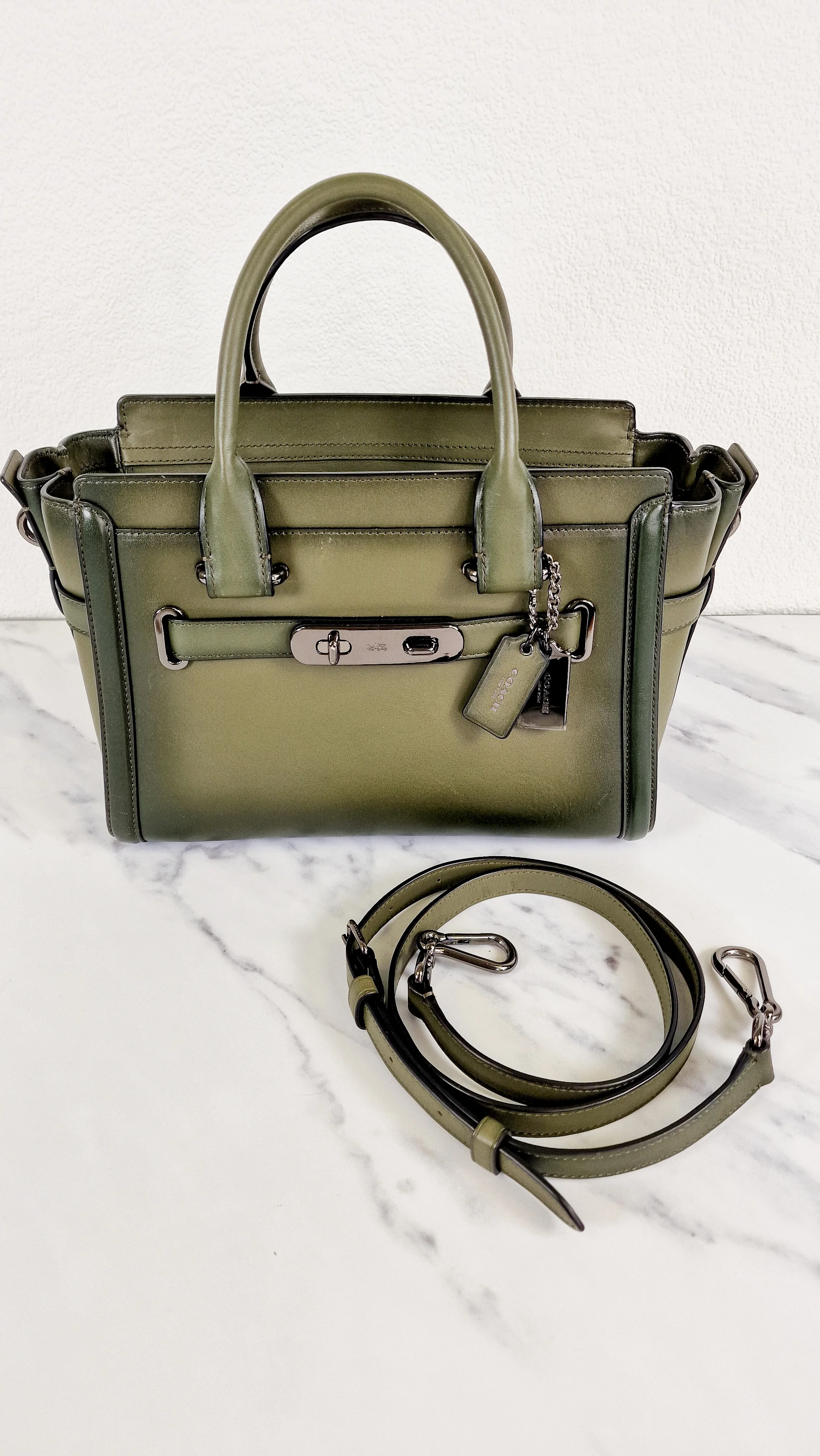 Coach Swagger 27 in Dark Green Burnished Leather - Handbag Shoulder Bag - Coach 38372 - Image 15