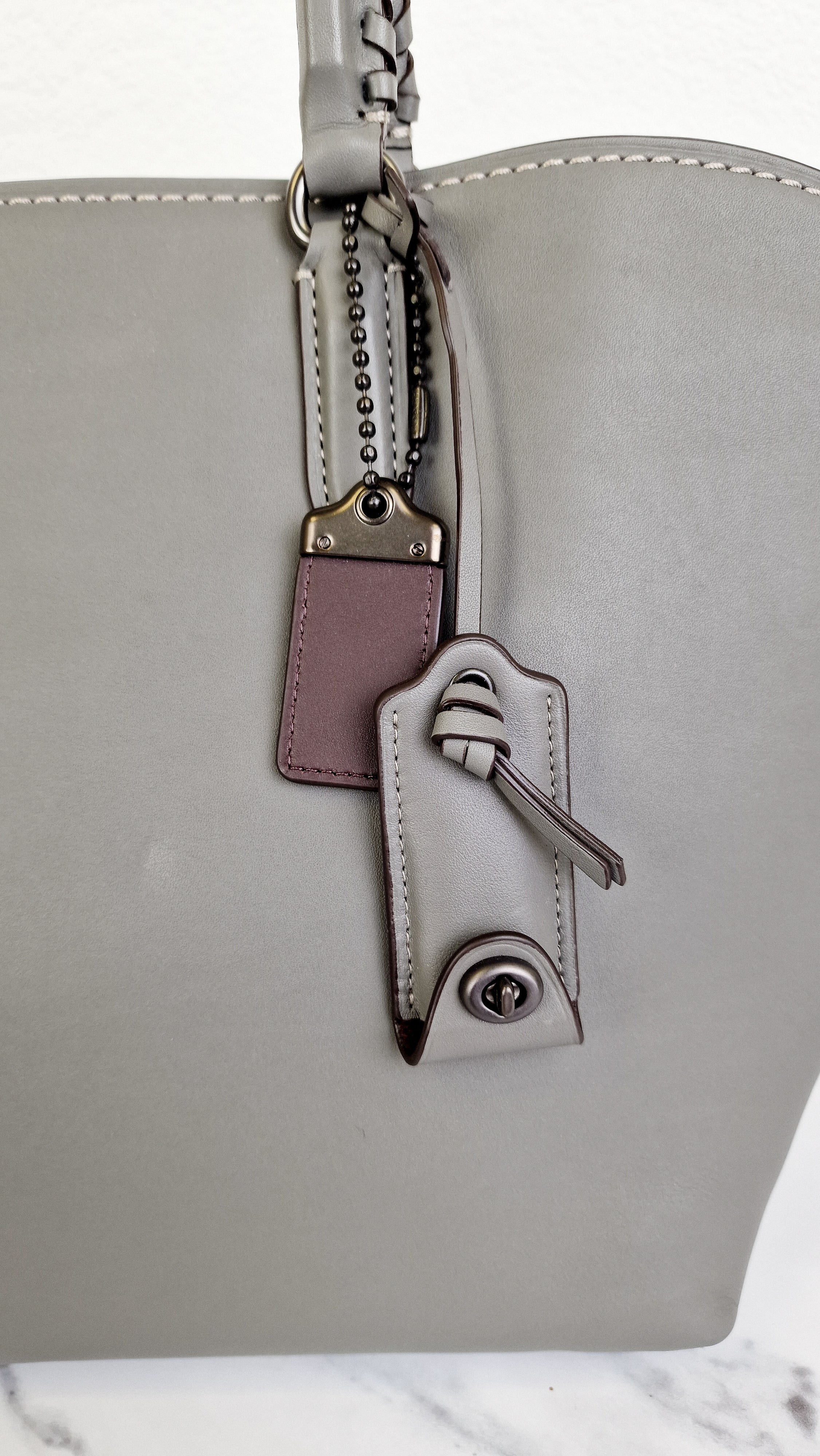 Coach 1941 Dakotah Satchel in Grey Smooth Leather With Whipstitch Handle - Handbag Crossbody Bag - Coach 59983 - Image 8
