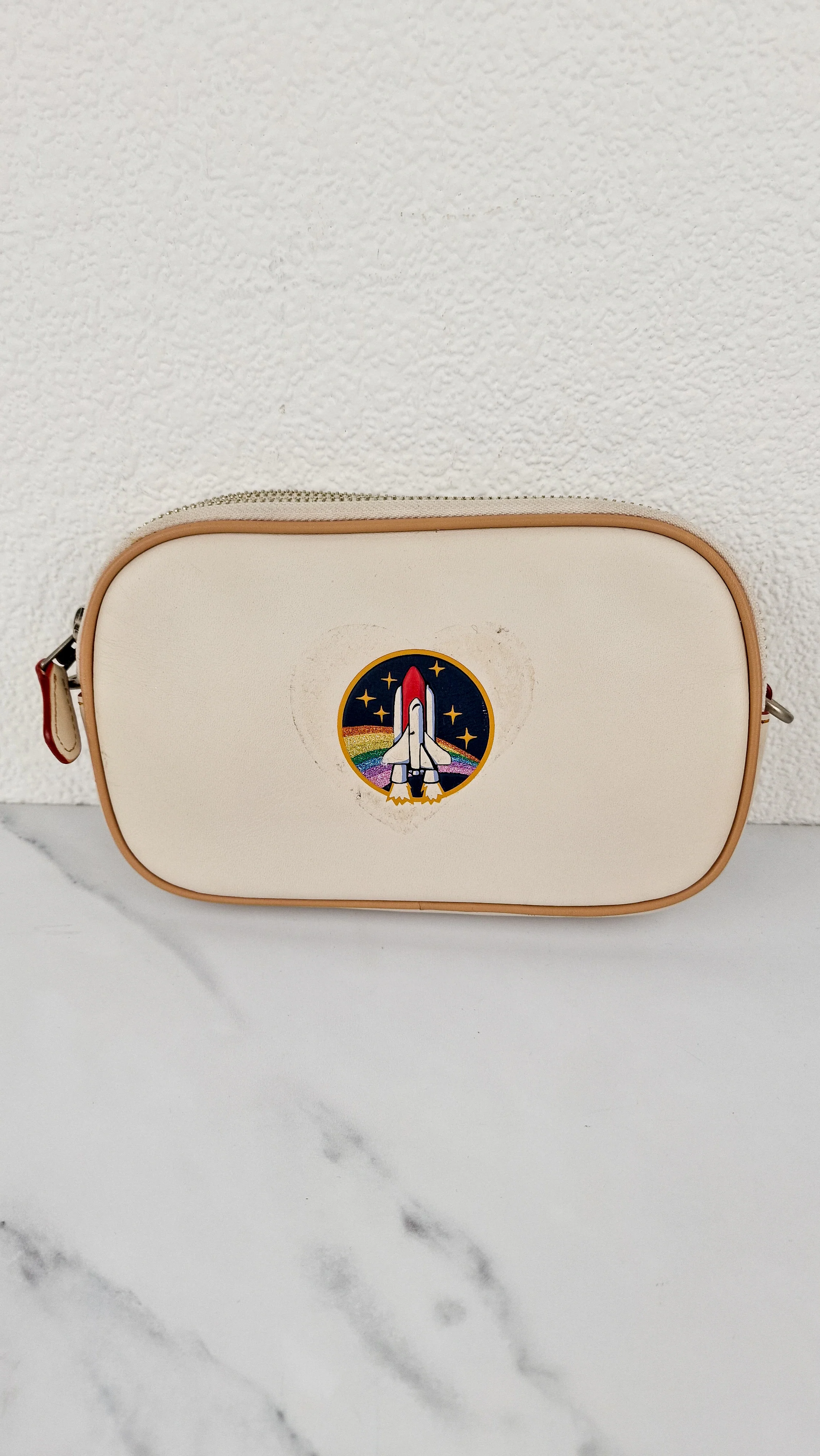 Coach Camera Bag with Nasa Space Rocket Patch in Chalk Smooth Leather Clutch - Coach 10851