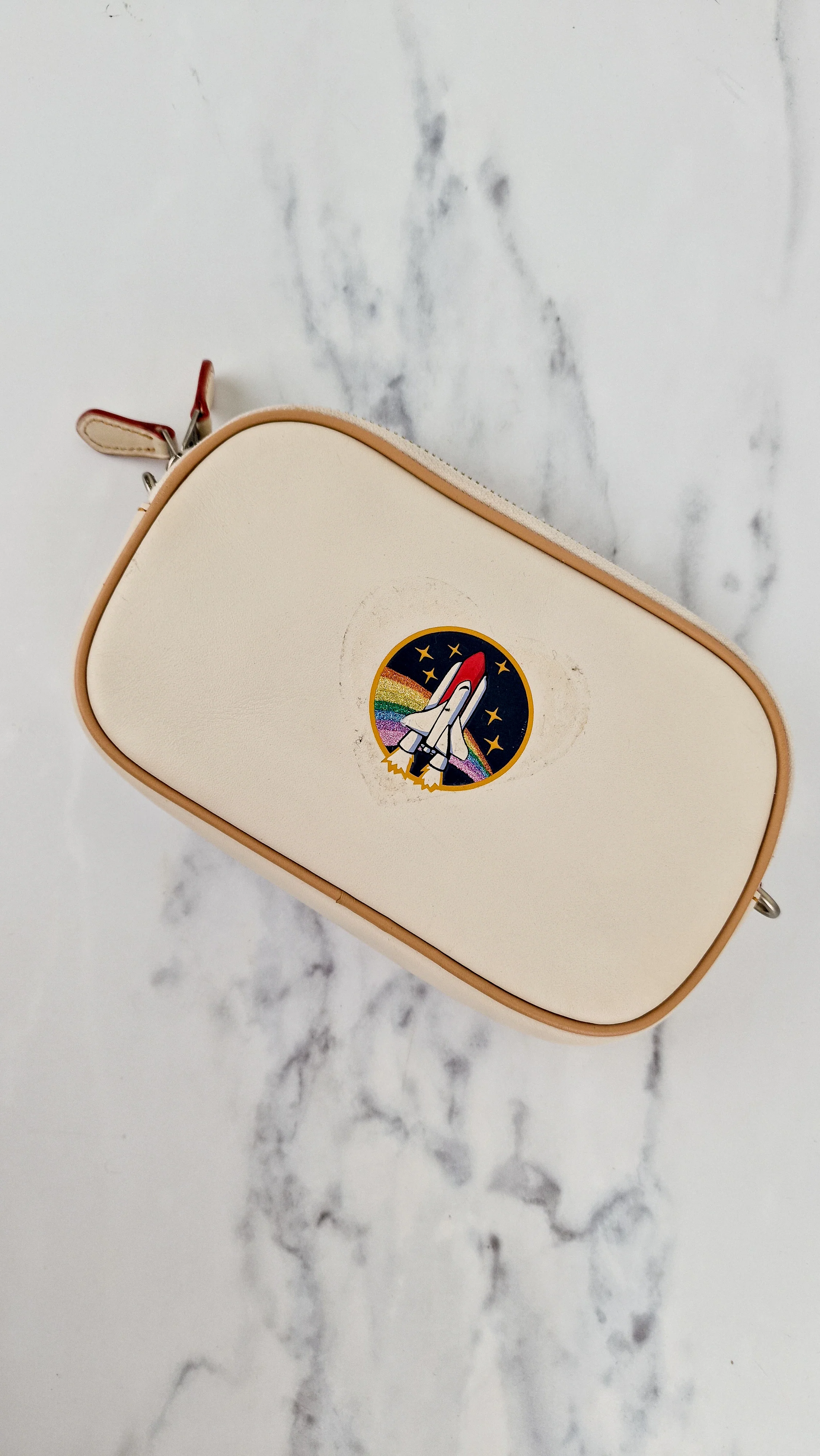Coach Camera Bag with Nasa Space Rocket Patch in Chalk Smooth Leather Clutch - Coach 10851 - Image 9
