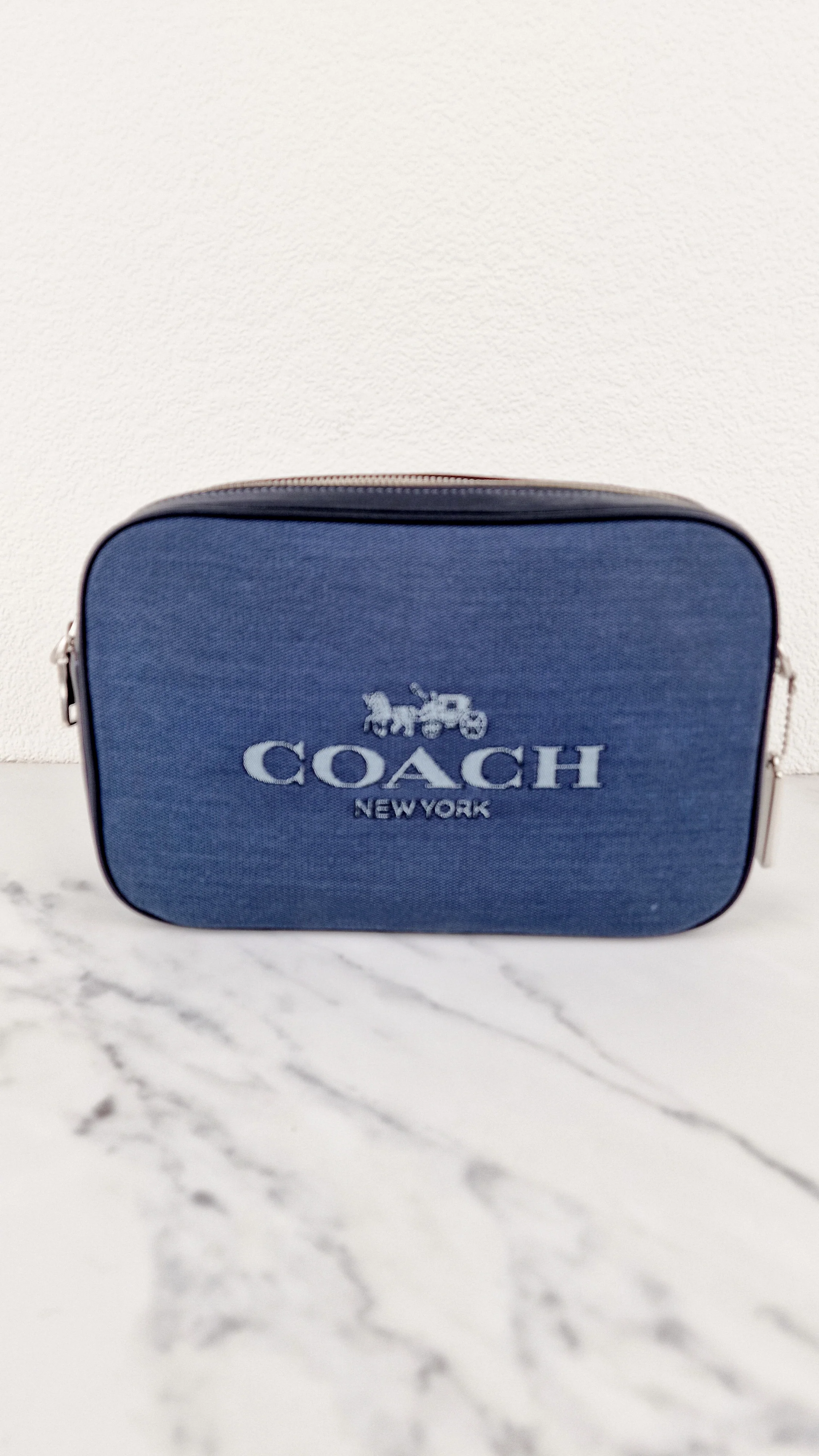 Coach Jes Crossbody Camera Bag in Denim & Navy Blue Leather - Coach 6519