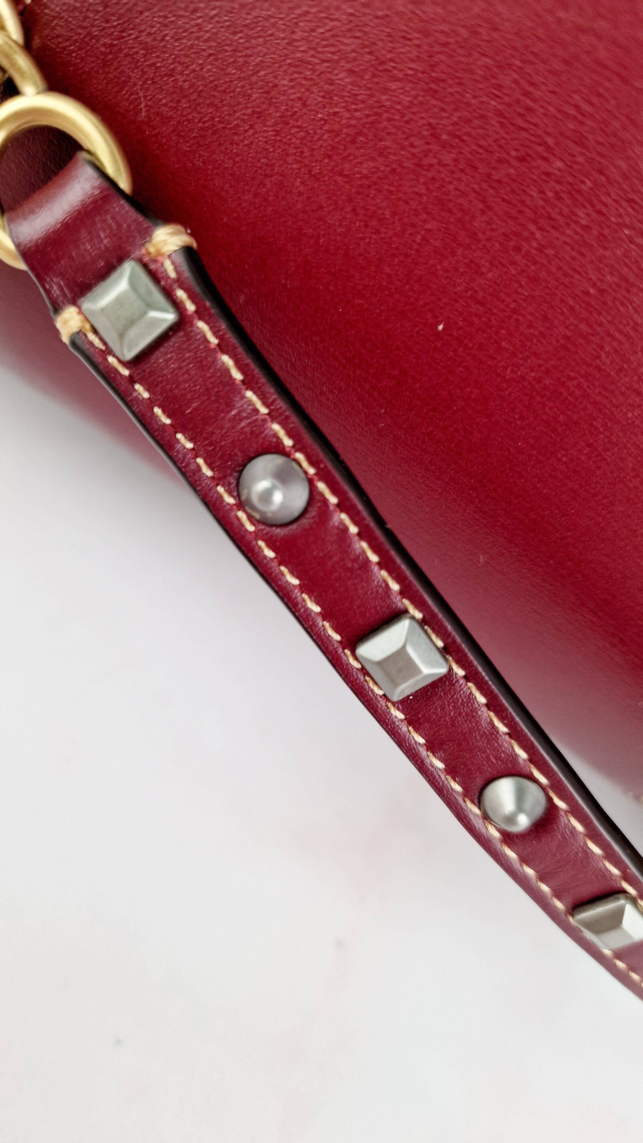 Coach Joni Crossbody in Signature Jacquard & Burgundy Leather with Pyramid Rivets Bag - Coach 48205 - Image 10