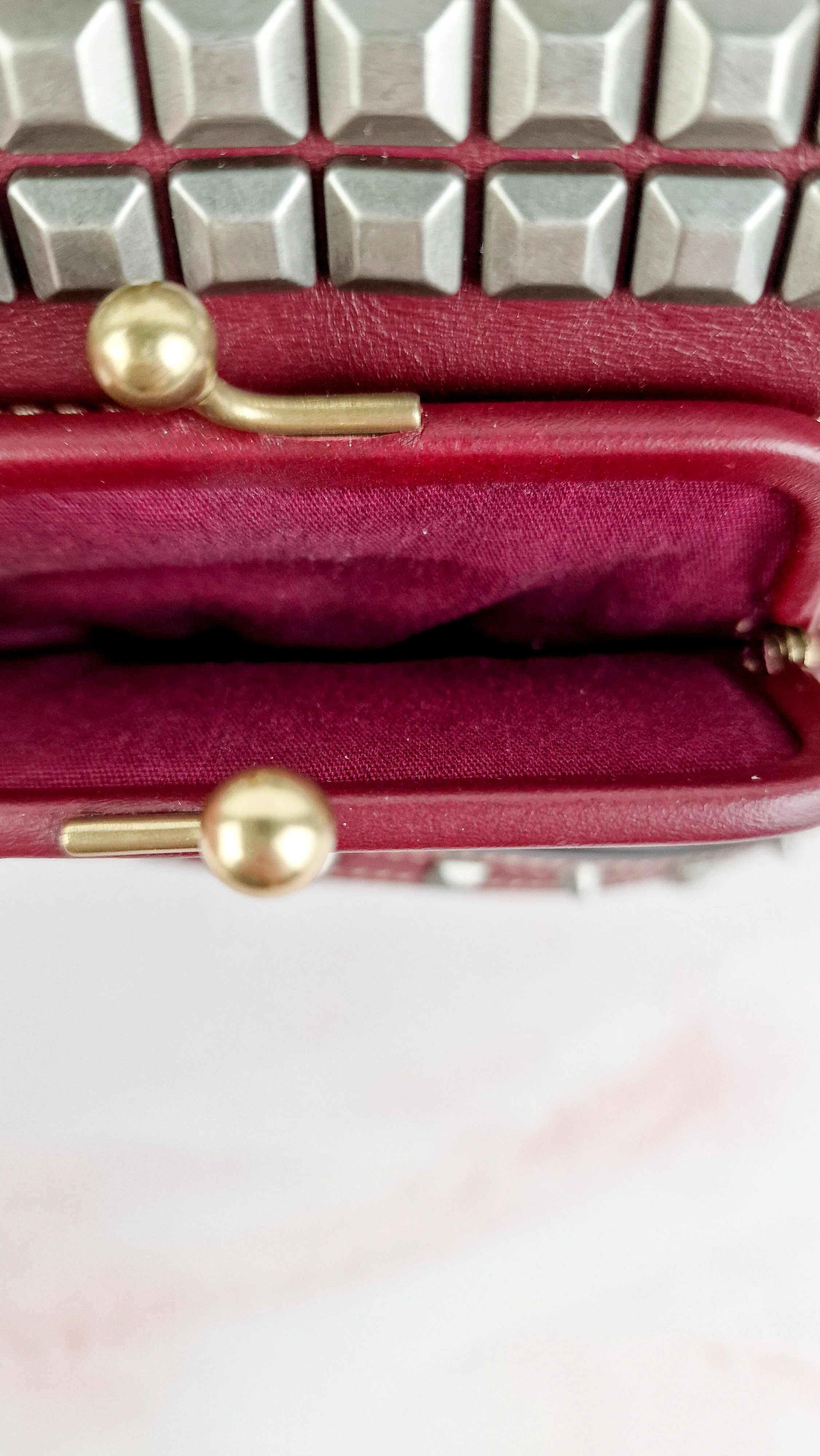 Coach Joni Crossbody in Signature Jacquard & Burgundy Leather with Pyramid Rivets Bag - Coach 48205 - Image 11