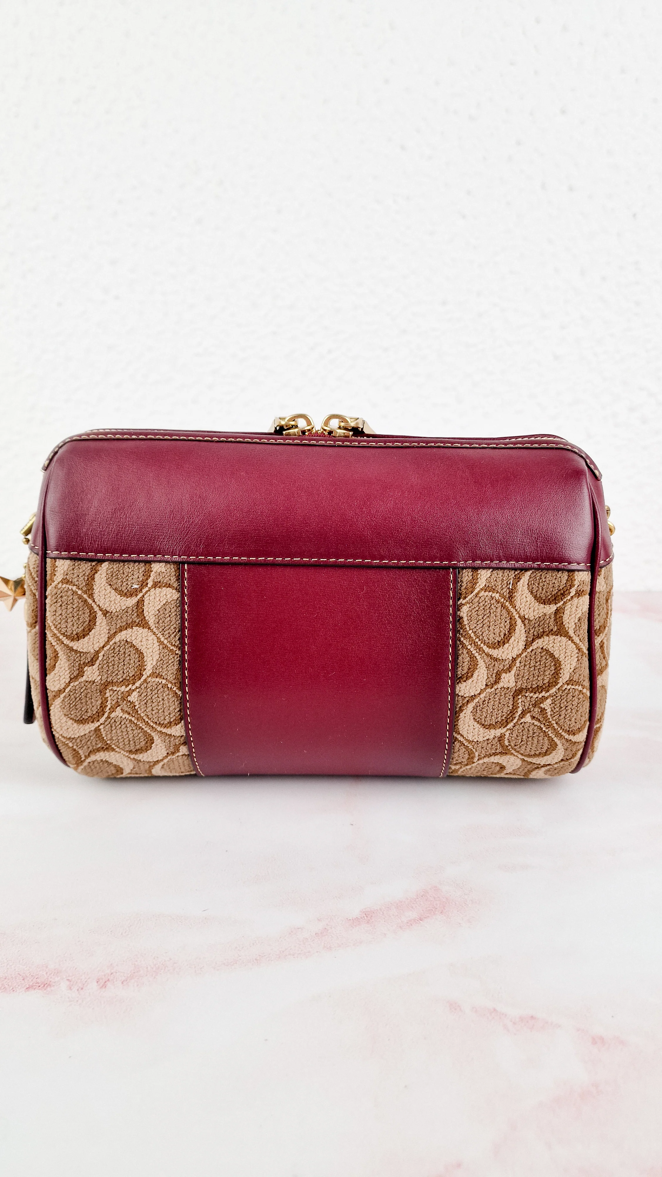 Coach Joni Crossbody in Signature Jacquard & Burgundy Leather with Pyramid Rivets Bag - Coach 48205 - Image 13