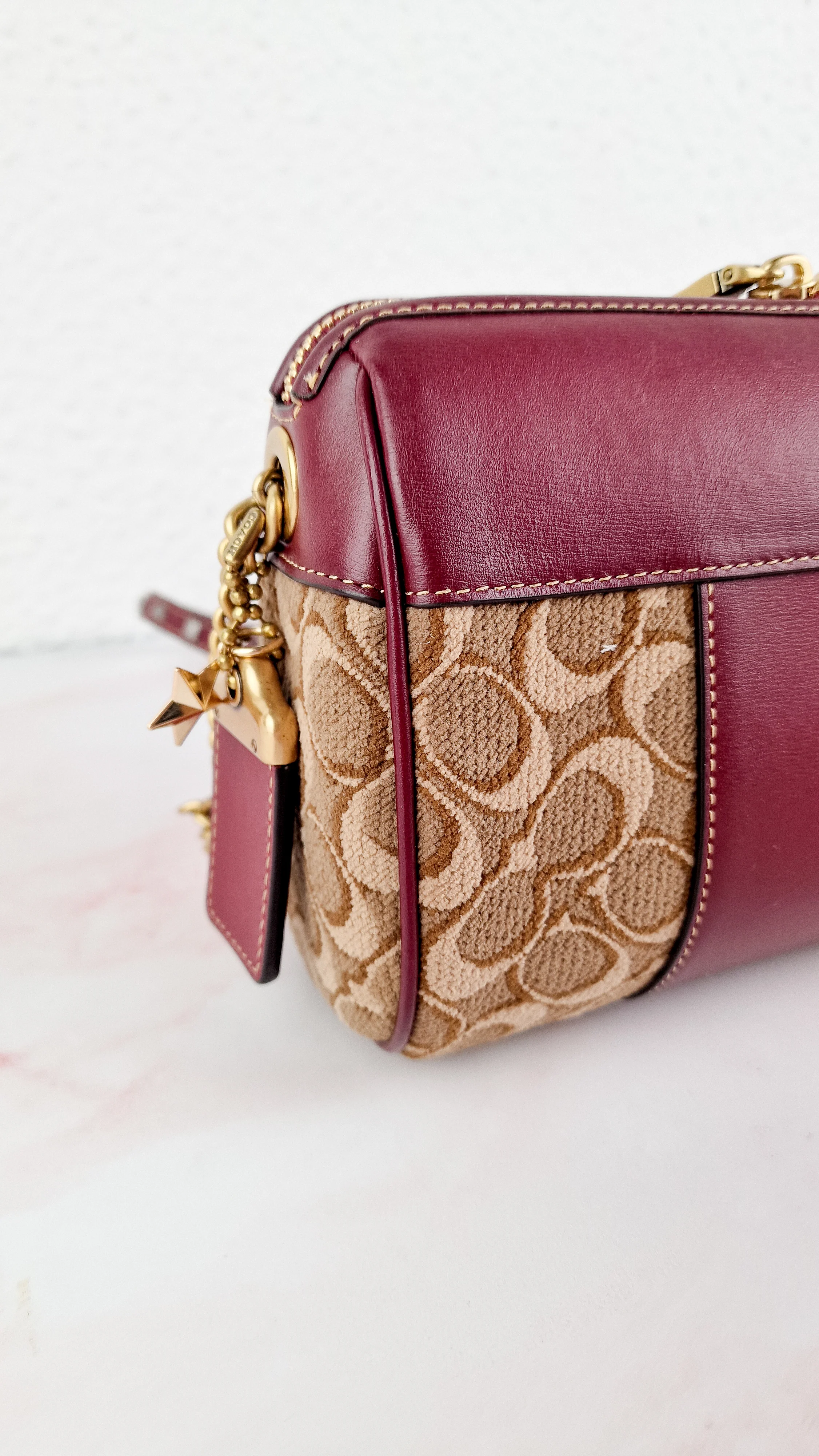 Coach Joni Crossbody in Signature Jacquard & Burgundy Leather with Pyramid Rivets Bag - Coach 48205 - Image 14