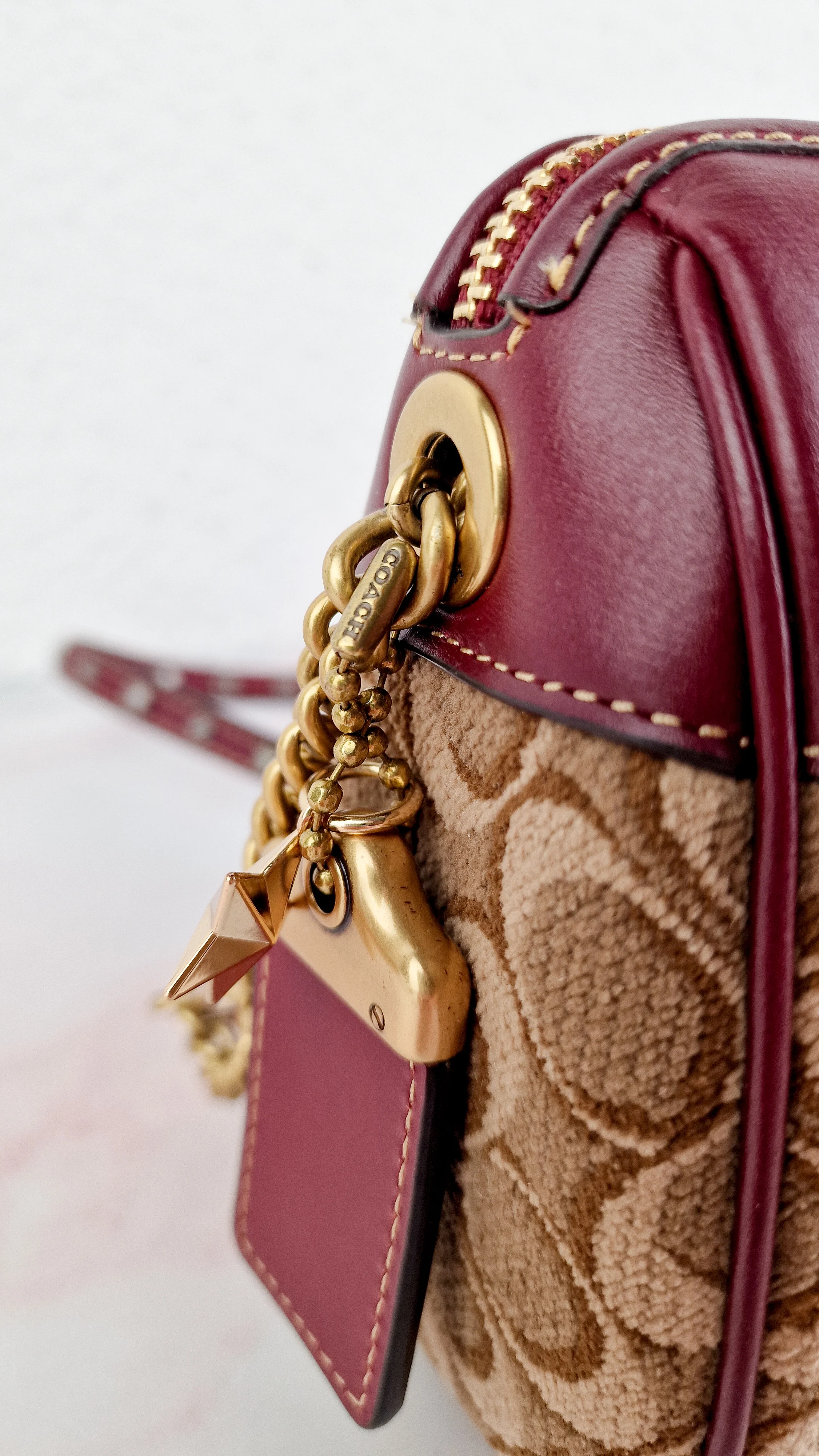 Coach Joni Crossbody in Signature Jacquard & Burgundy Leather with Pyramid Rivets Bag - Coach 48205 - Image 15