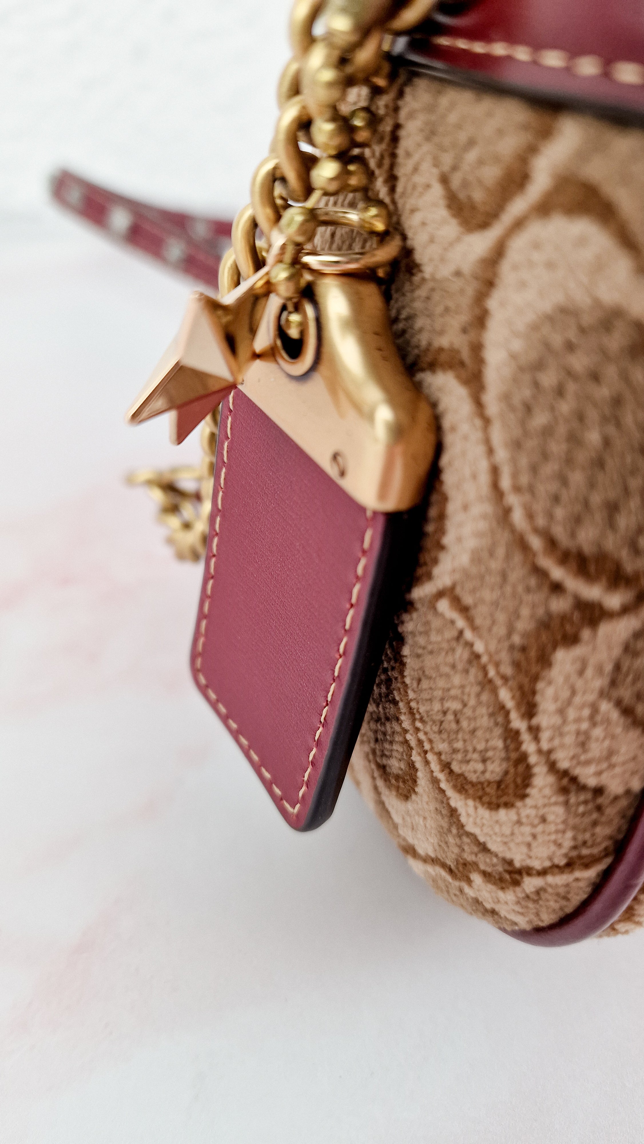 Coach Joni Crossbody in Signature Jacquard & Burgundy Leather with Pyramid Rivets Bag - Coach 48205 - Image 16