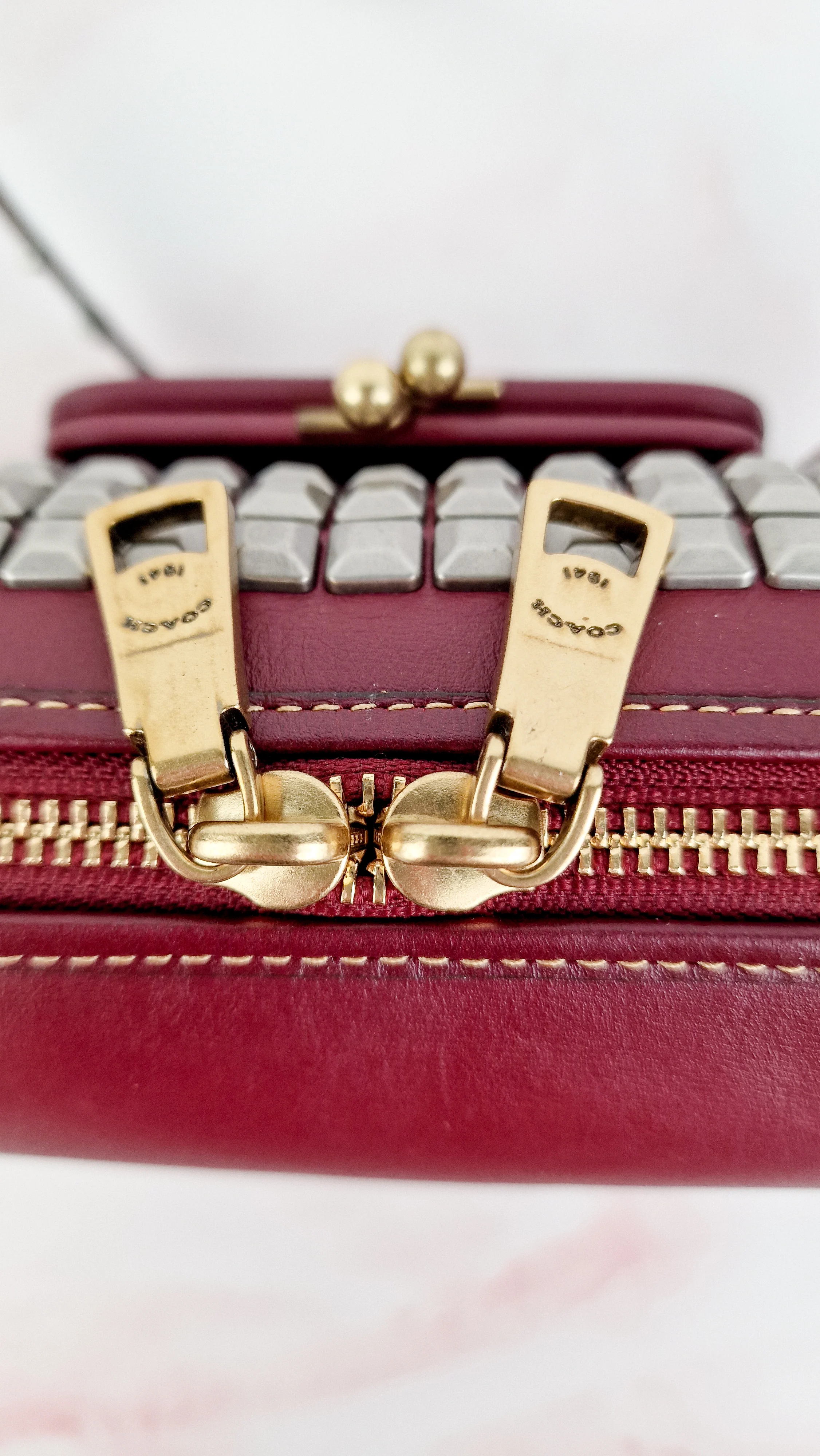 Coach Joni Crossbody in Signature Jacquard & Burgundy Leather with Pyramid Rivets Bag - Coach 48205 - Image 17