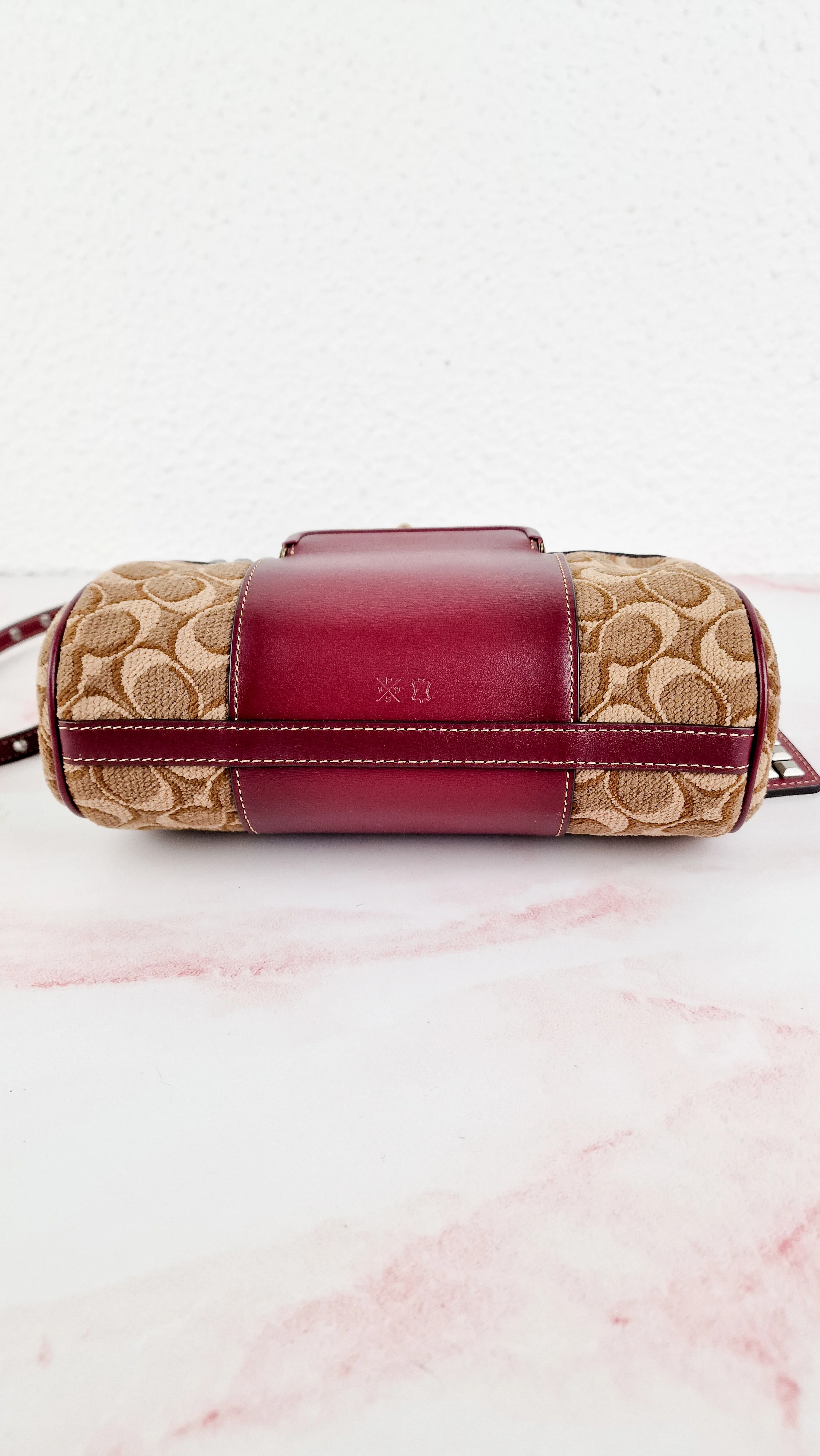 Coach Joni Crossbody in Signature Jacquard & Burgundy Leather with Pyramid Rivets Bag - Coach 48205 - Image 19