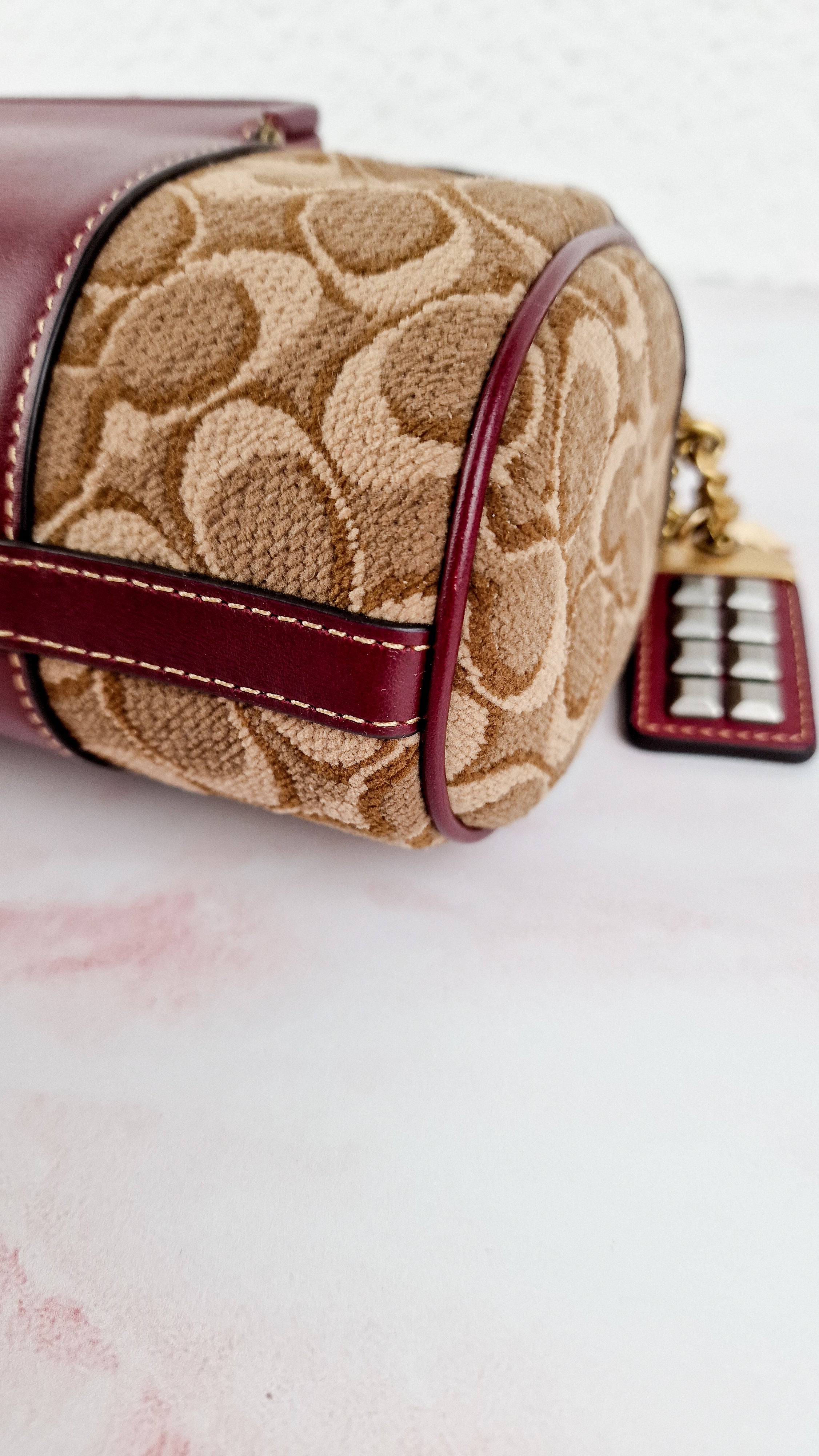 Coach Joni Crossbody in Signature Jacquard & Burgundy Leather with Pyramid Rivets Bag - Coach 48205 - Image 21