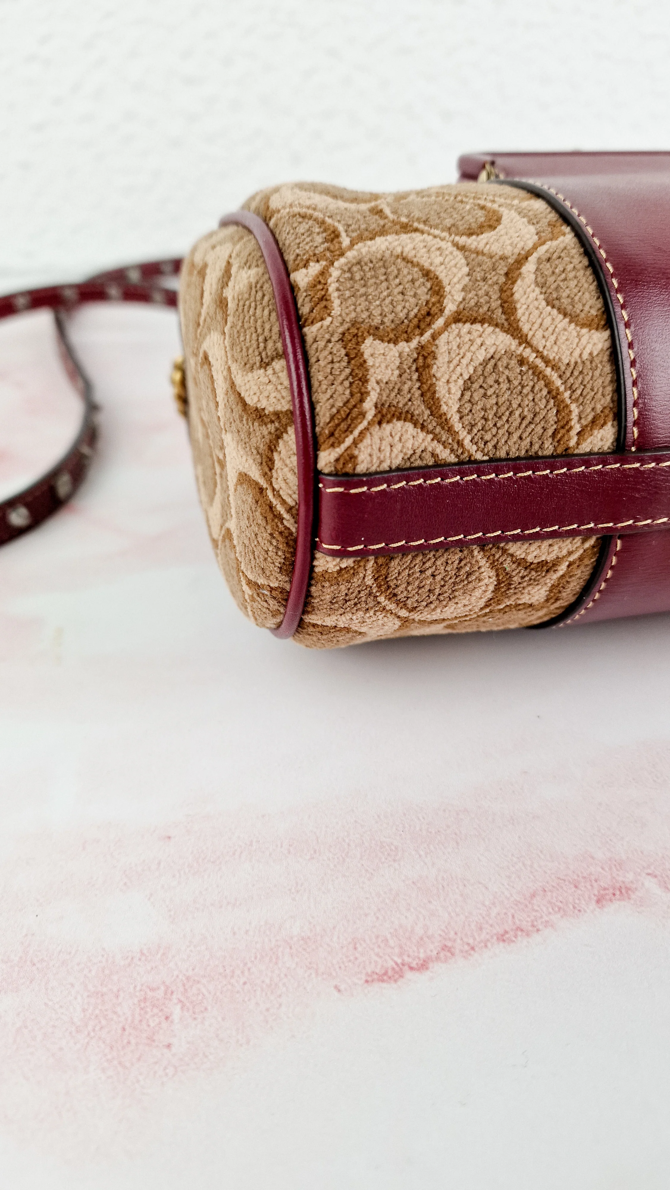 Coach Joni Crossbody in Signature Jacquard & Burgundy Leather with Pyramid Rivets Bag - Coach 48205 - Image 22