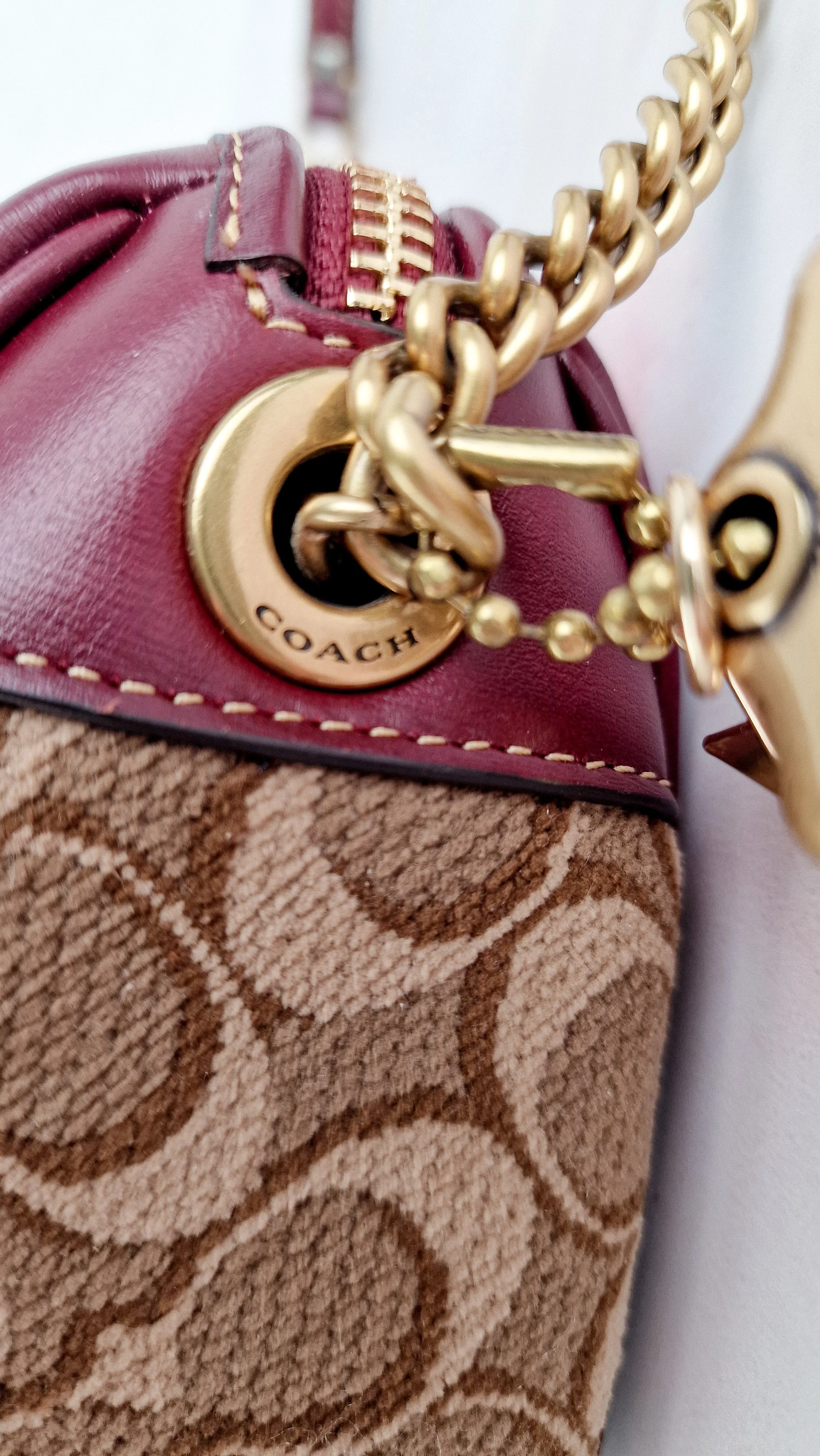 Coach Joni Crossbody in Signature Jacquard & Burgundy Leather with Pyramid Rivets Bag - Coach 48205 - Image 5
