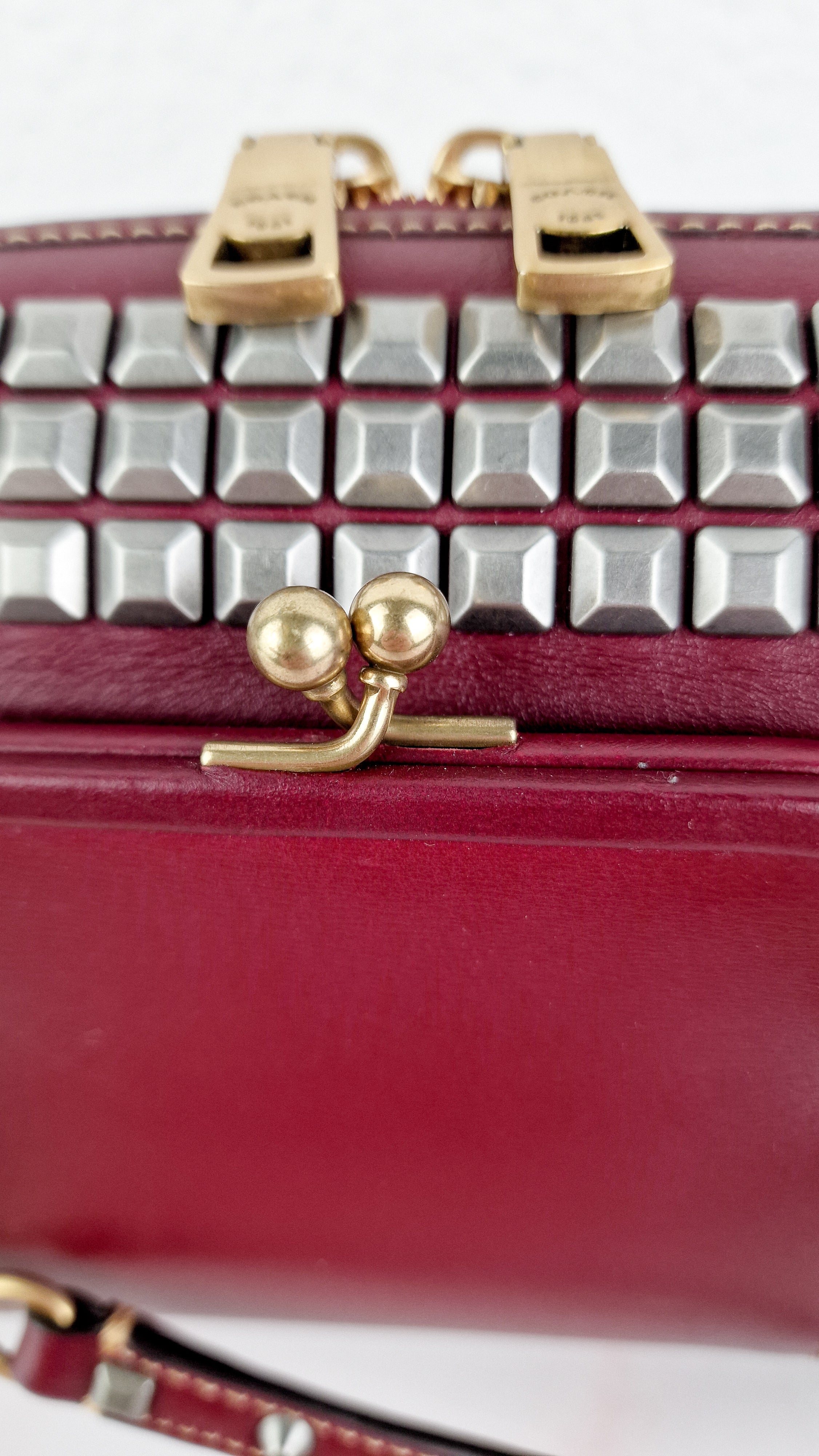 Coach Joni Crossbody in Signature Jacquard & Burgundy Leather with Pyramid Rivets Bag - Coach 48205 - Image 6