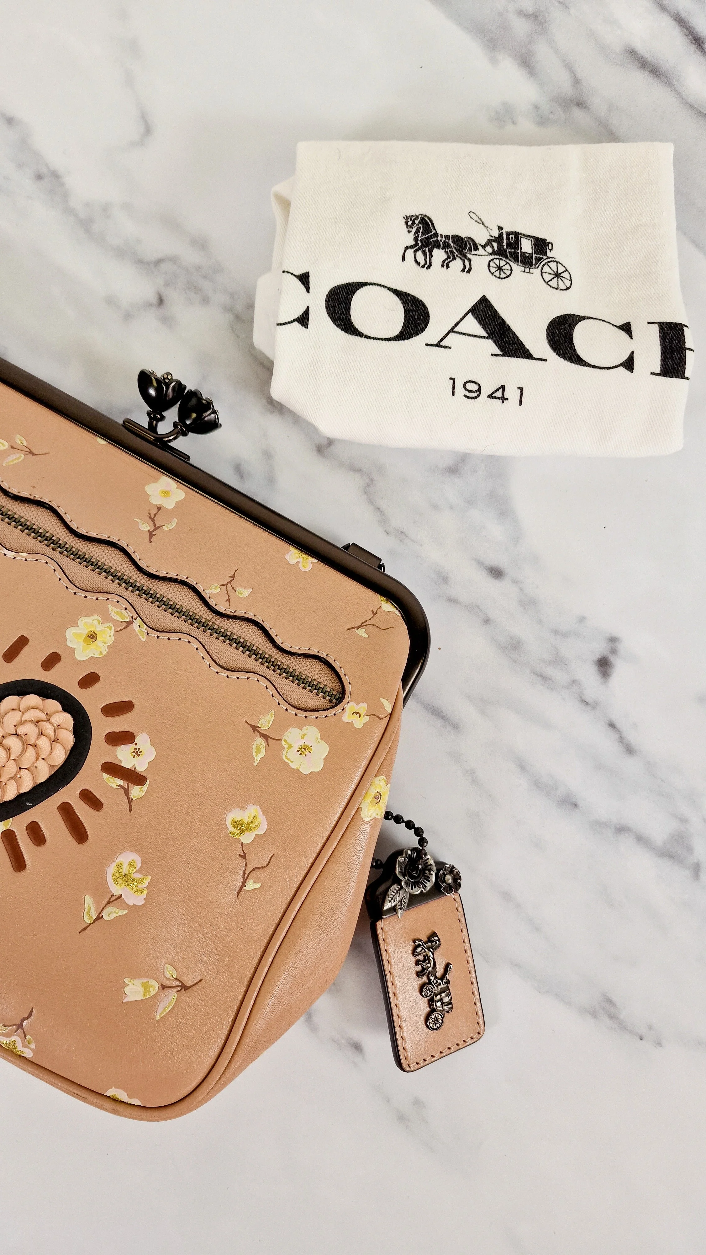 1941 Coach x Keith Haring Kisslock Crossbody Bag With Vintage Prairie Print, Sequin Heart & C-chain Strap in Nude Pink - Coach 29113 - Image 18