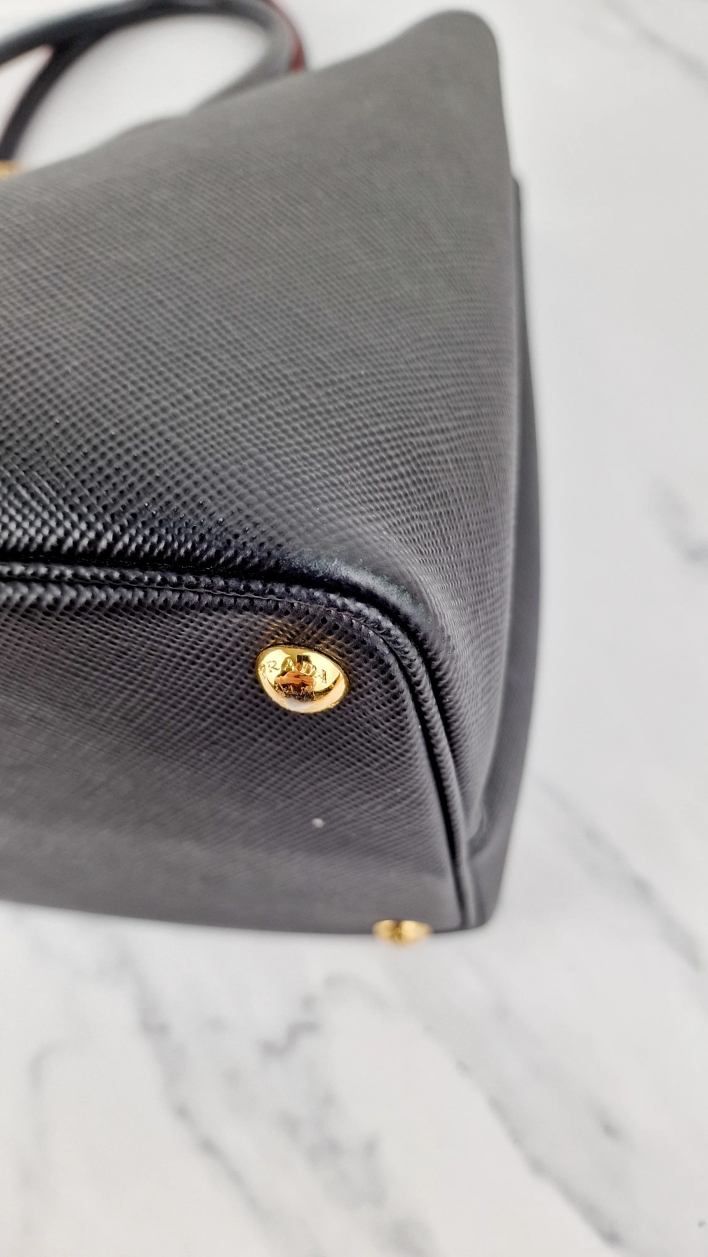 Large Medium Prada Double Tote Saffiano Cuir Black with Fiery Red Nappa Leather Lining Handbag - Image 17