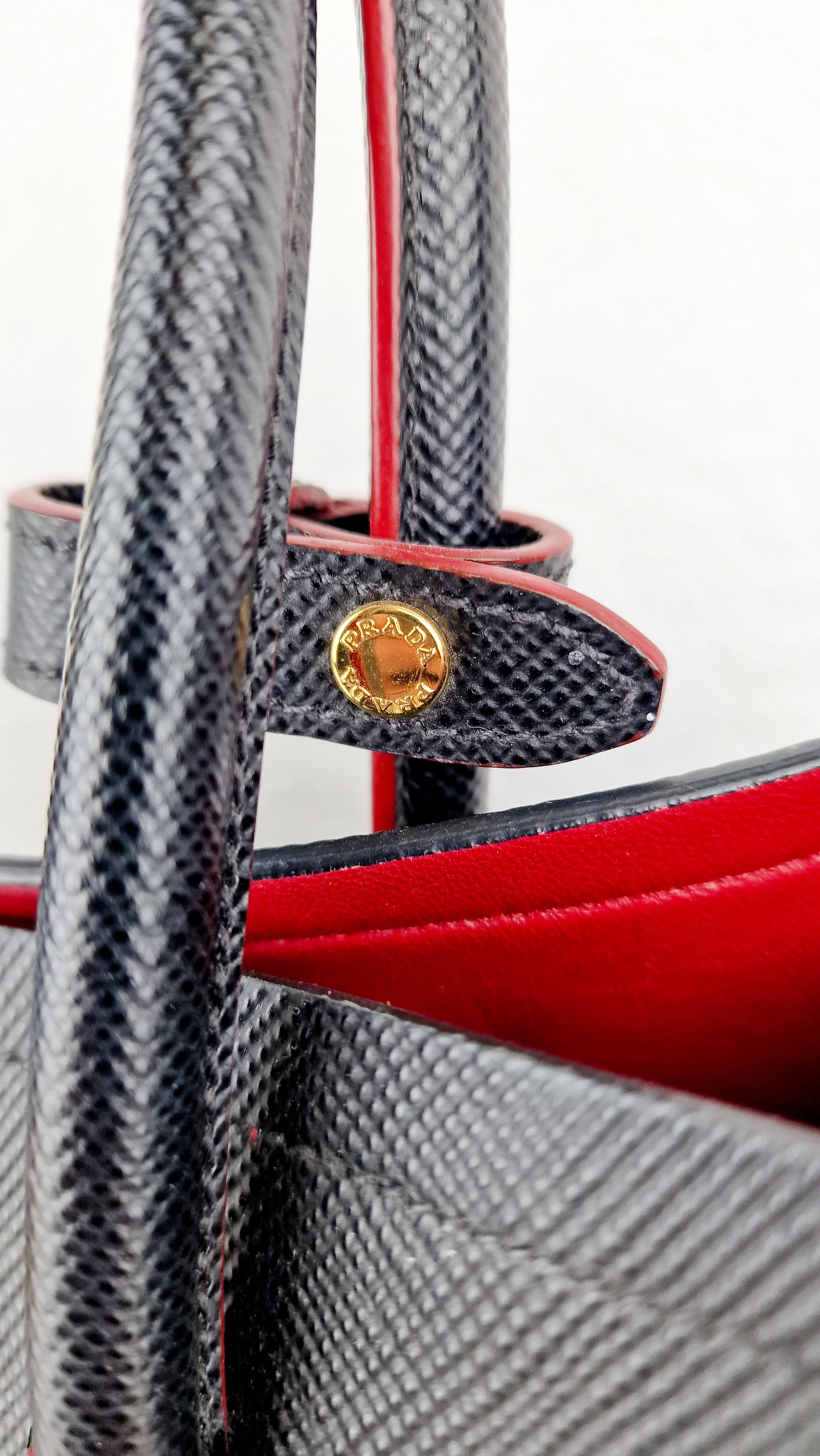Large Medium Prada Double Tote Saffiano Cuir Black with Fiery Red Nappa Leather Lining Handbag - Image 7