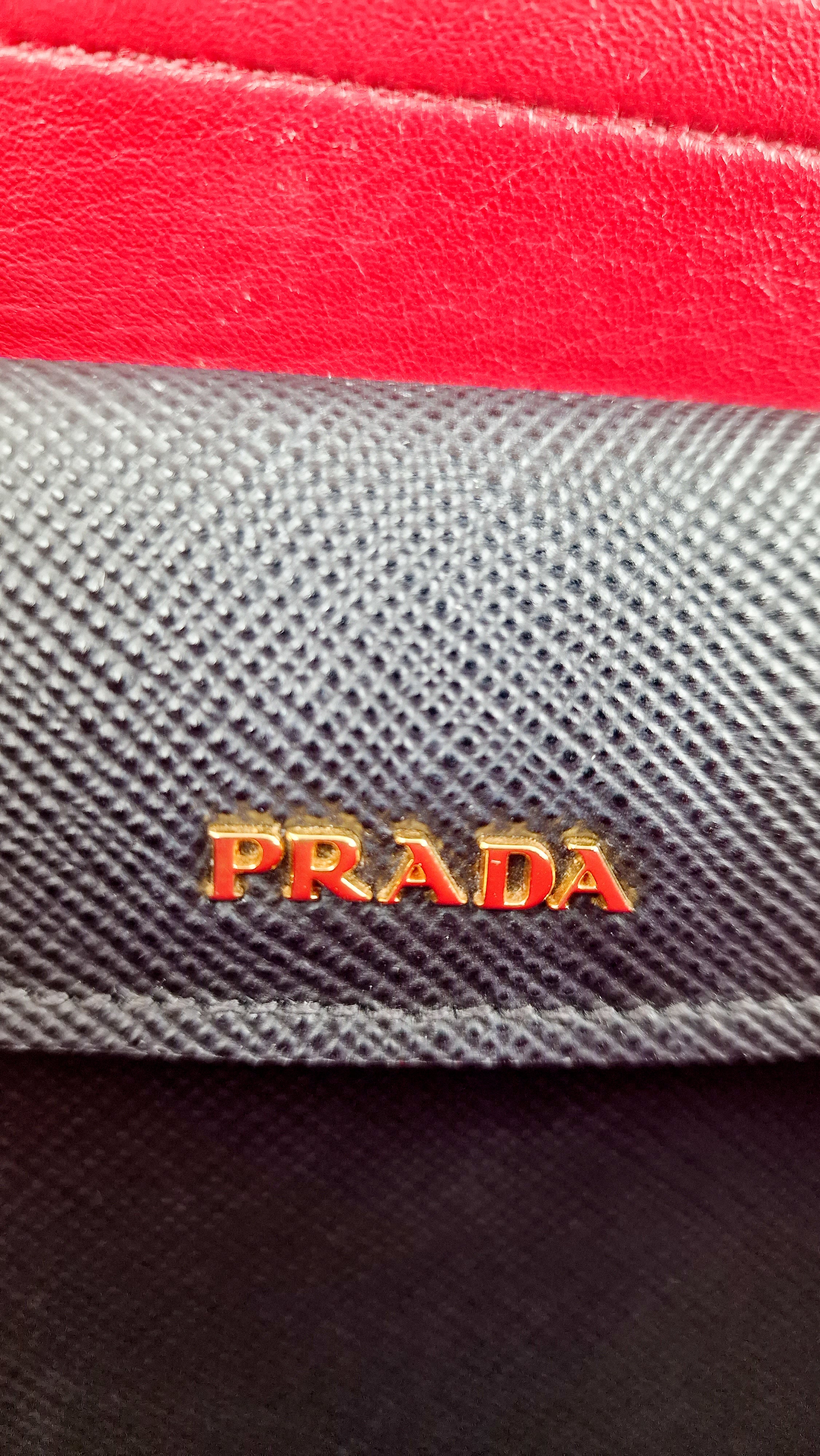 Large Medium Prada Double Tote Saffiano Cuir Black with Fiery Red Nappa Leather Lining Handbag - Image 9