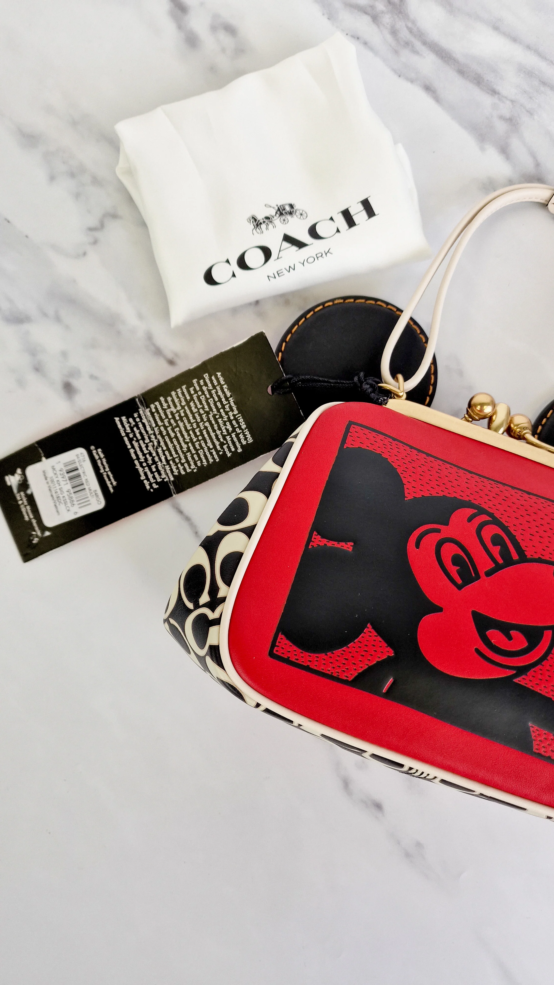 Coach 1941 Disney x Keith Haring Mickey Mouse Ears Kisslock Bag - Retro Mickey Mouse Coach Signature in Red, White & Black Leather - Handbag Crossbody - Coach 7416 - Image 11