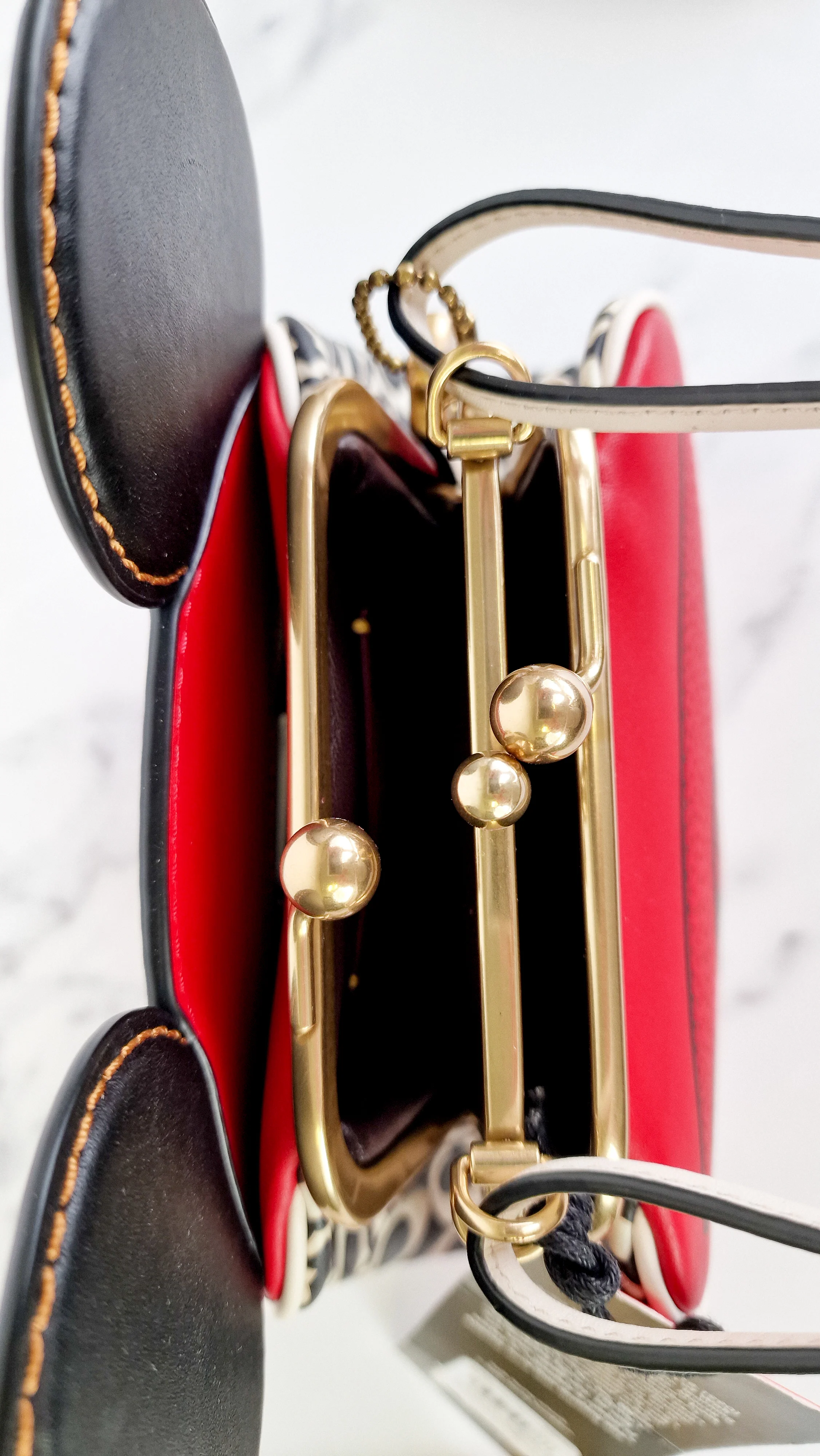 Coach 1941 Disney x Keith Haring Mickey Mouse Ears Kisslock Bag - Retro Mickey Mouse Coach Signature in Red, White & Black Leather - Handbag Crossbody - Coach 7416 - Image 13