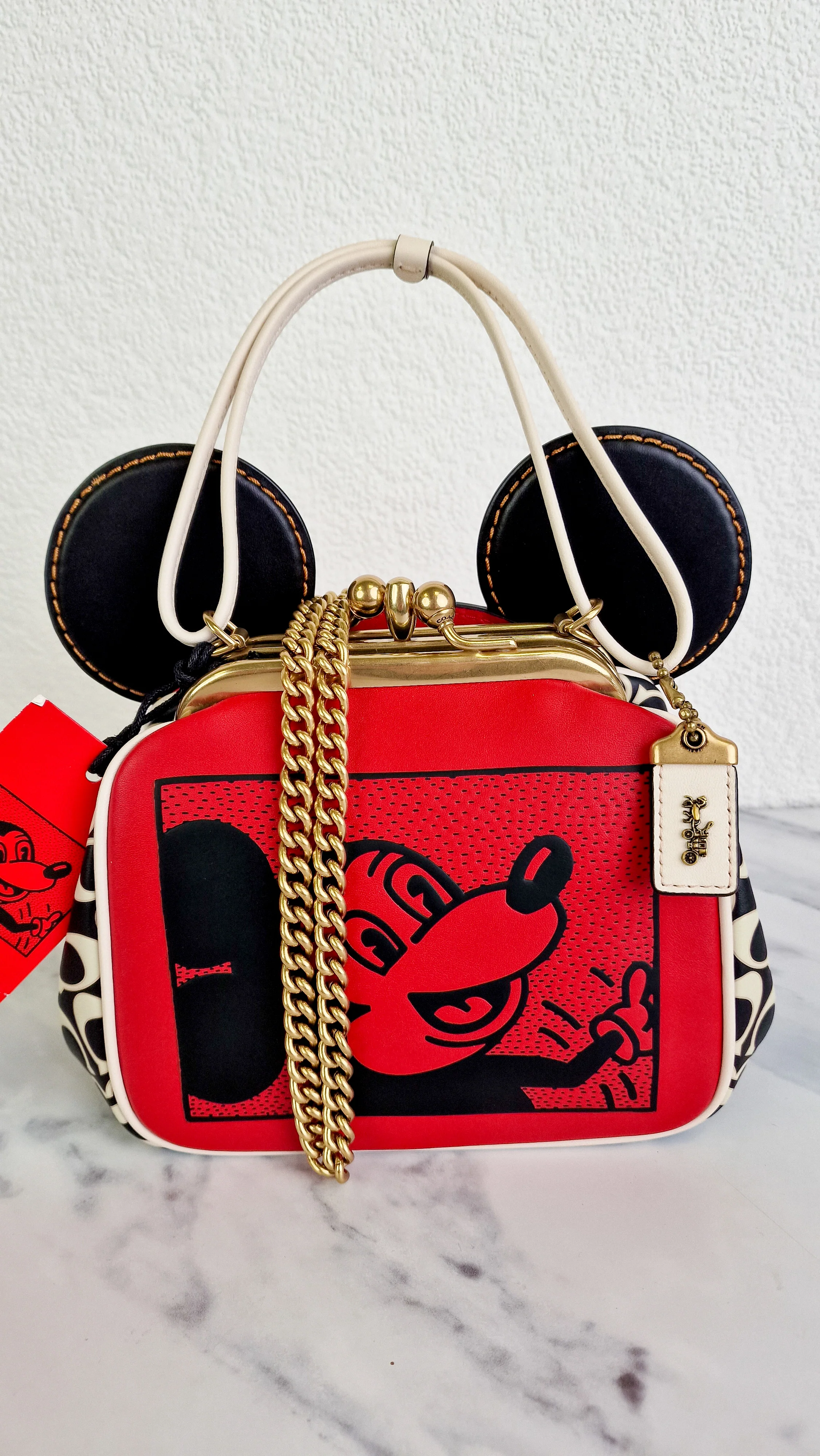 Coach 1941 Disney x Keith Haring Mickey Mouse Ears Kisslock Bag - Retro Mickey Mouse Coach Signature in Red, White & Black Leather - Handbag Crossbody - Coach 7416 - Image 14
