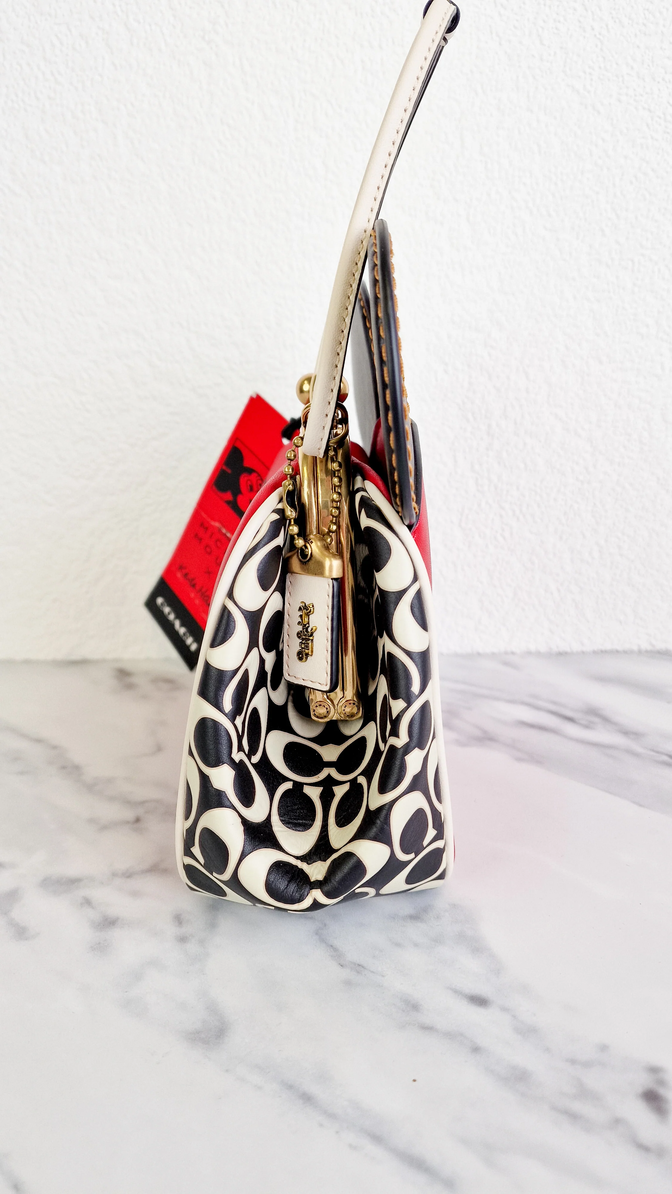 Coach 1941 Disney x Keith Haring Mickey Mouse Ears Kisslock Bag - Retro Mickey Mouse Coach Signature in Red, White & Black Leather - Handbag Crossbody - Coach 7416 - Image 5