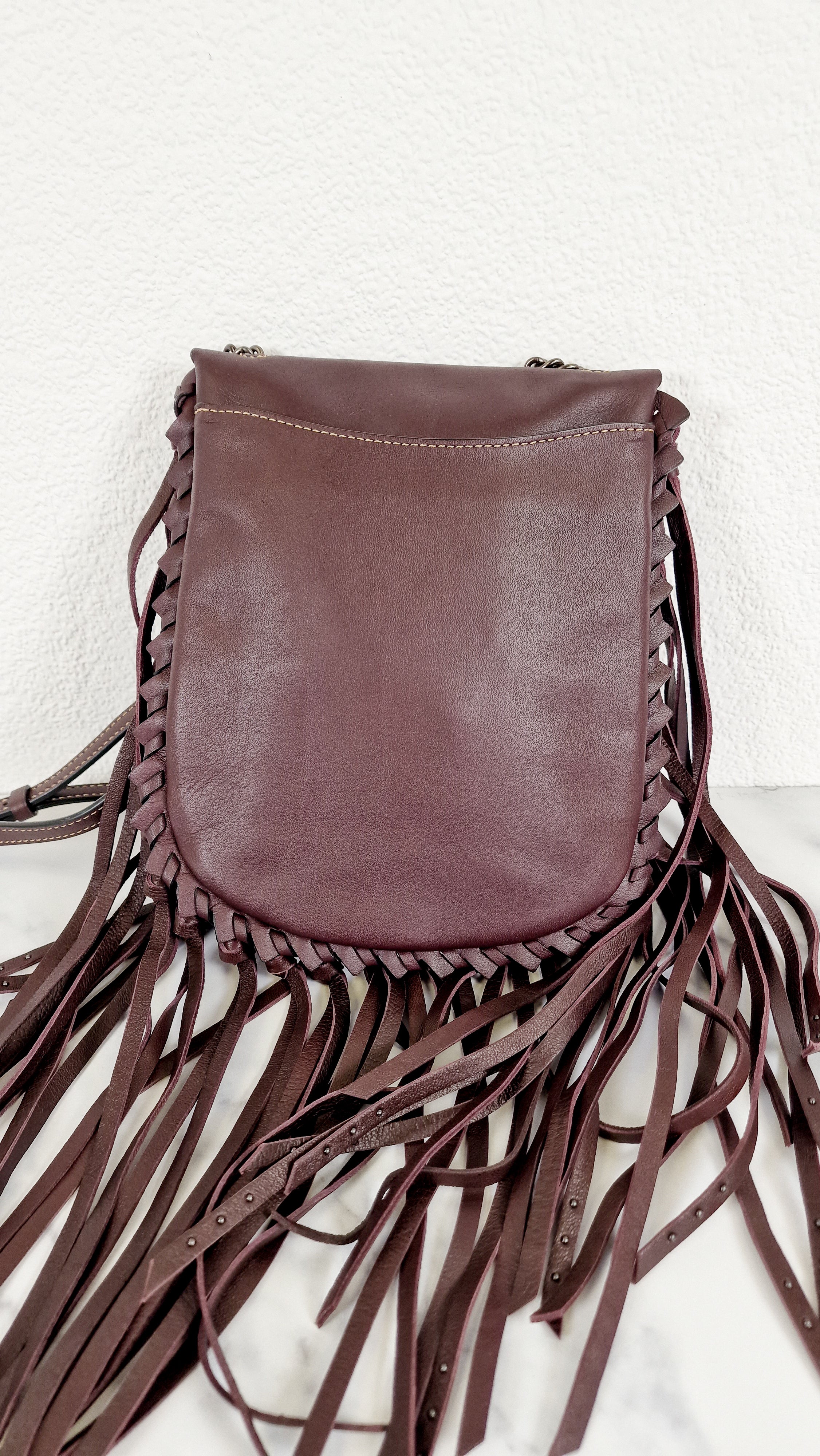 Coach 1941 Fringe Saddle Bag with Pyramid Rivets in Oxblood Smooth Leather & Ram Charm - Coach 48617 - Image 3