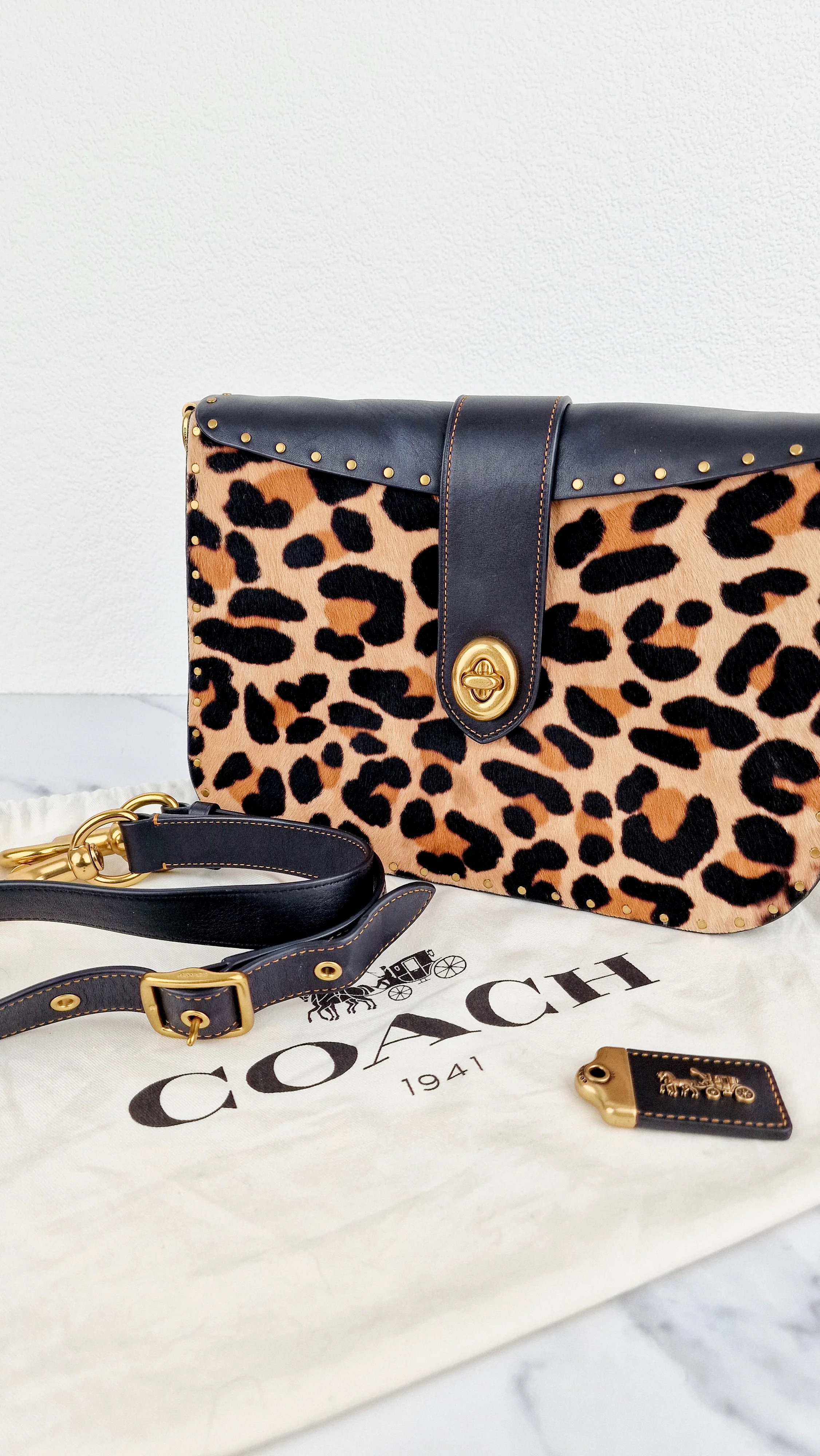 Coach Page 27 With Leopard Print Calfhair & Border Rivets - 1941 Bag Smooth Black Leather - Coach 32870 - Image 19