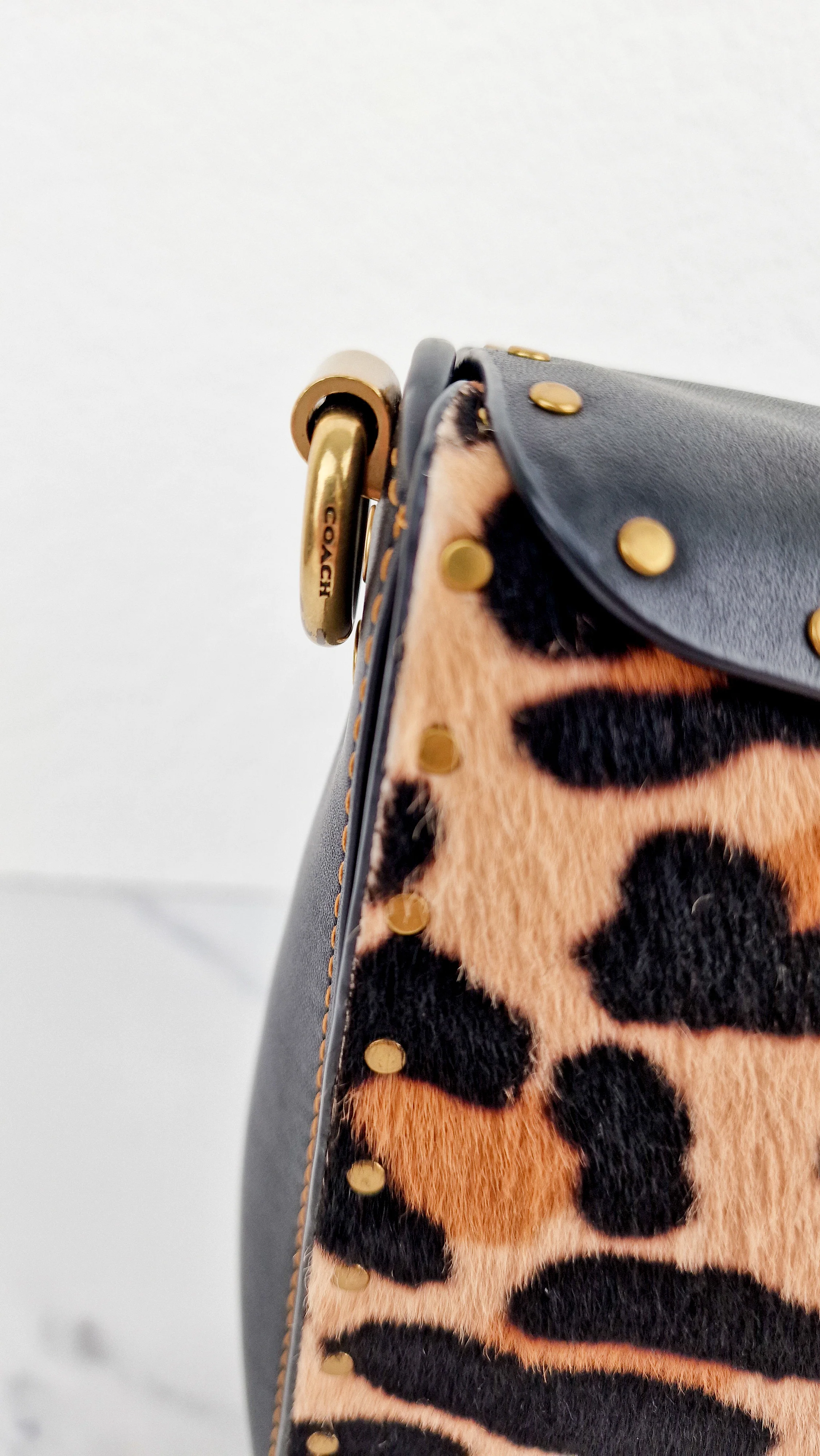 Coach Page 27 With Leopard Print Calfhair & Border Rivets - 1941 Bag Smooth Black Leather - Coach 32870 - Image 6