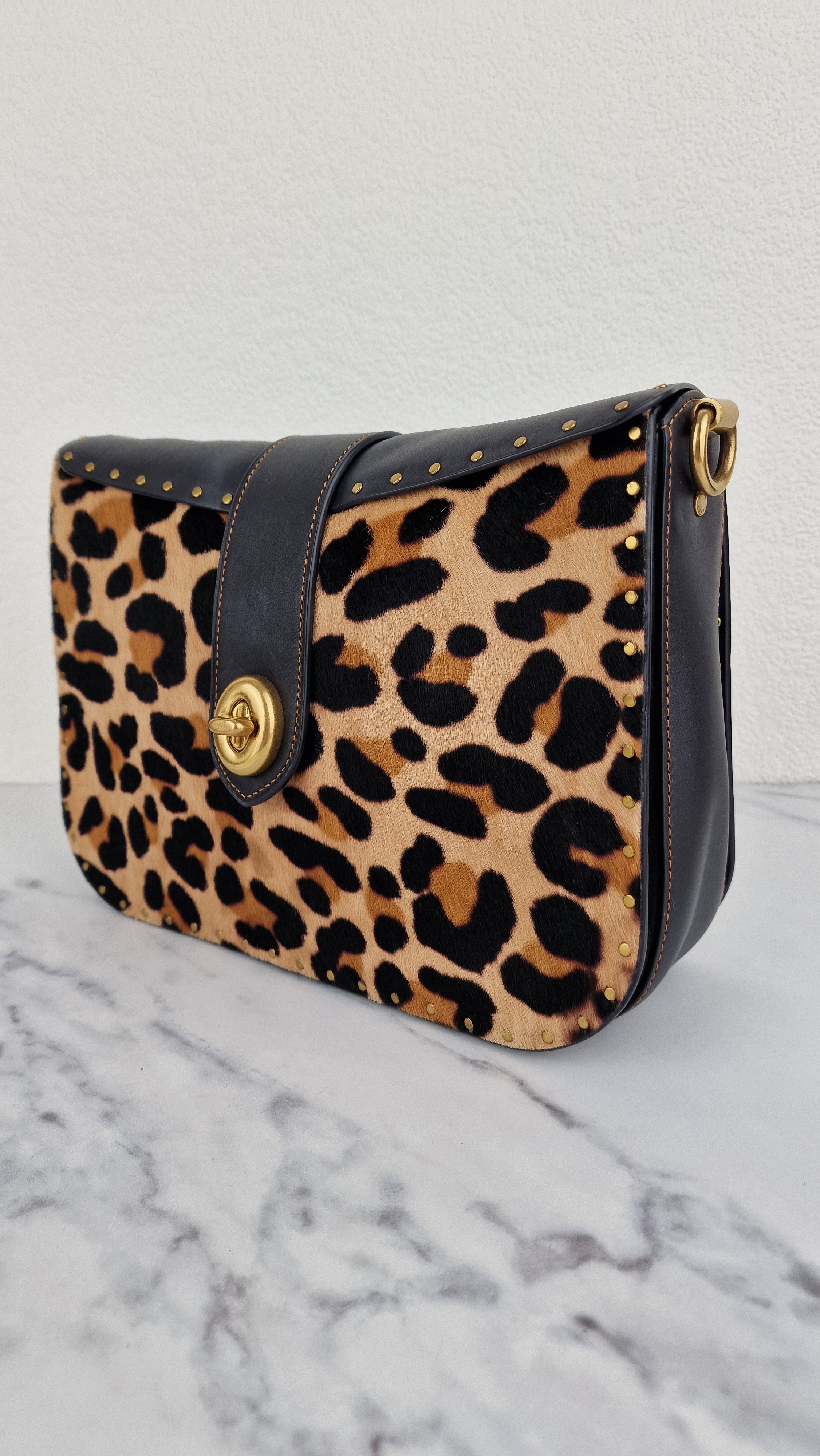 Coach Page 27 With Leopard Print Calfhair & Border Rivets - 1941 Bag Smooth Black Leather - Coach 32870 - Image 7