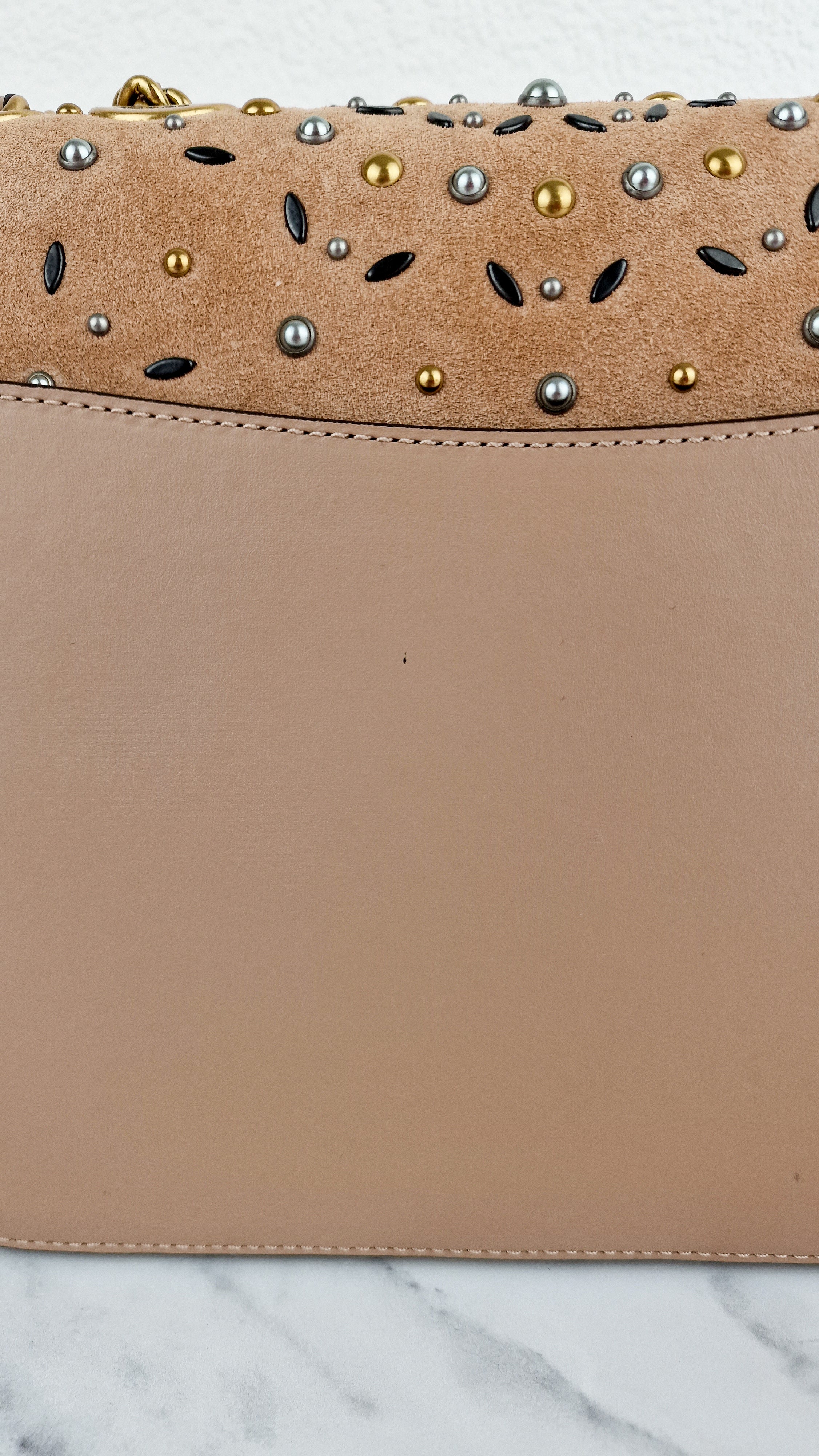 RARE Coach Madison Sample Bag in Tan Leather & Suede with Rivets & Snakeskin Tea Rose Turnlock - Shoulder Bag Crossbody - Image 11