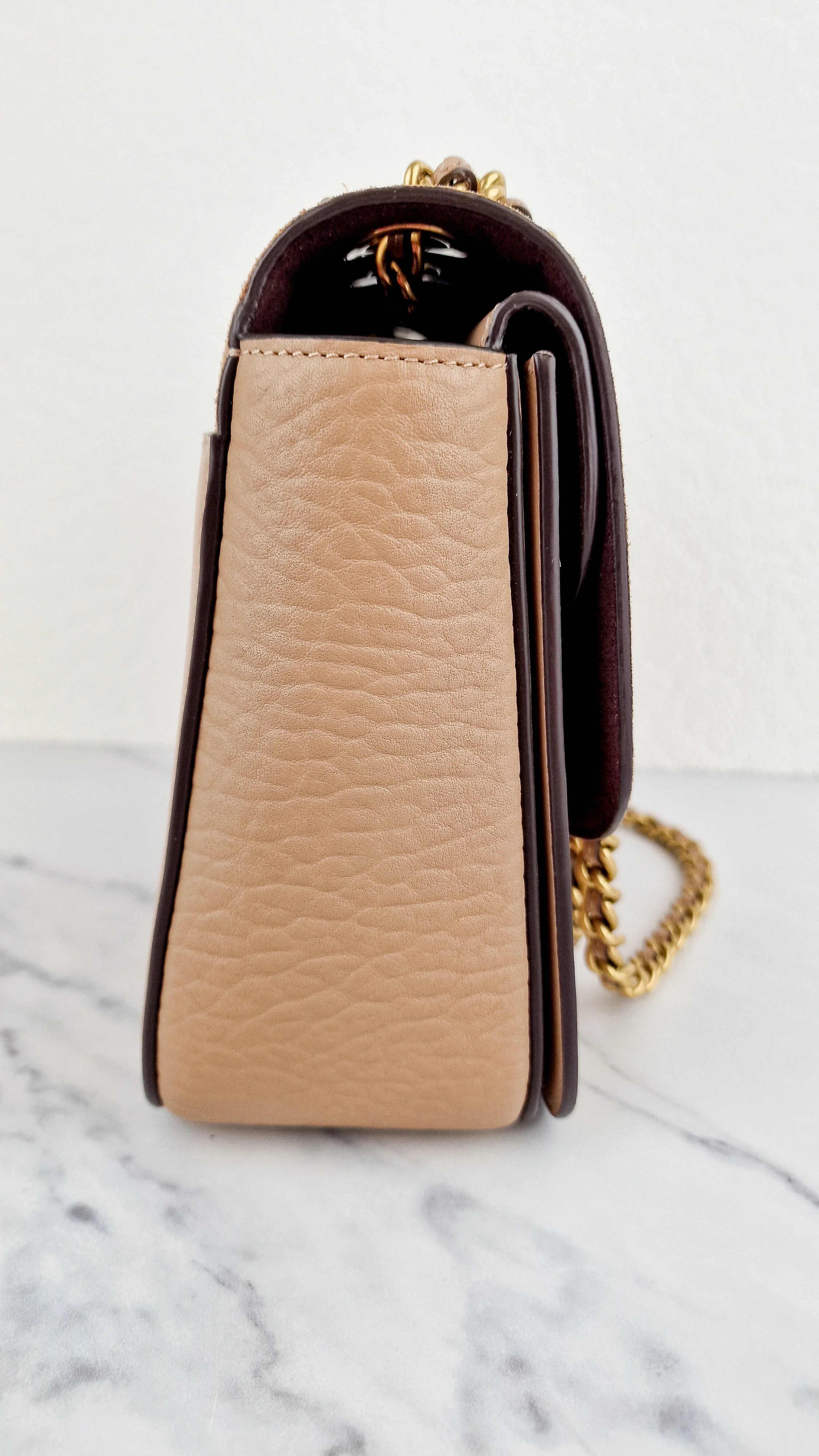 RARE Coach Madison Sample Bag in Tan Leather & Suede with Rivets & Snakeskin Tea Rose Turnlock - Shoulder Bag Crossbody - Image 14