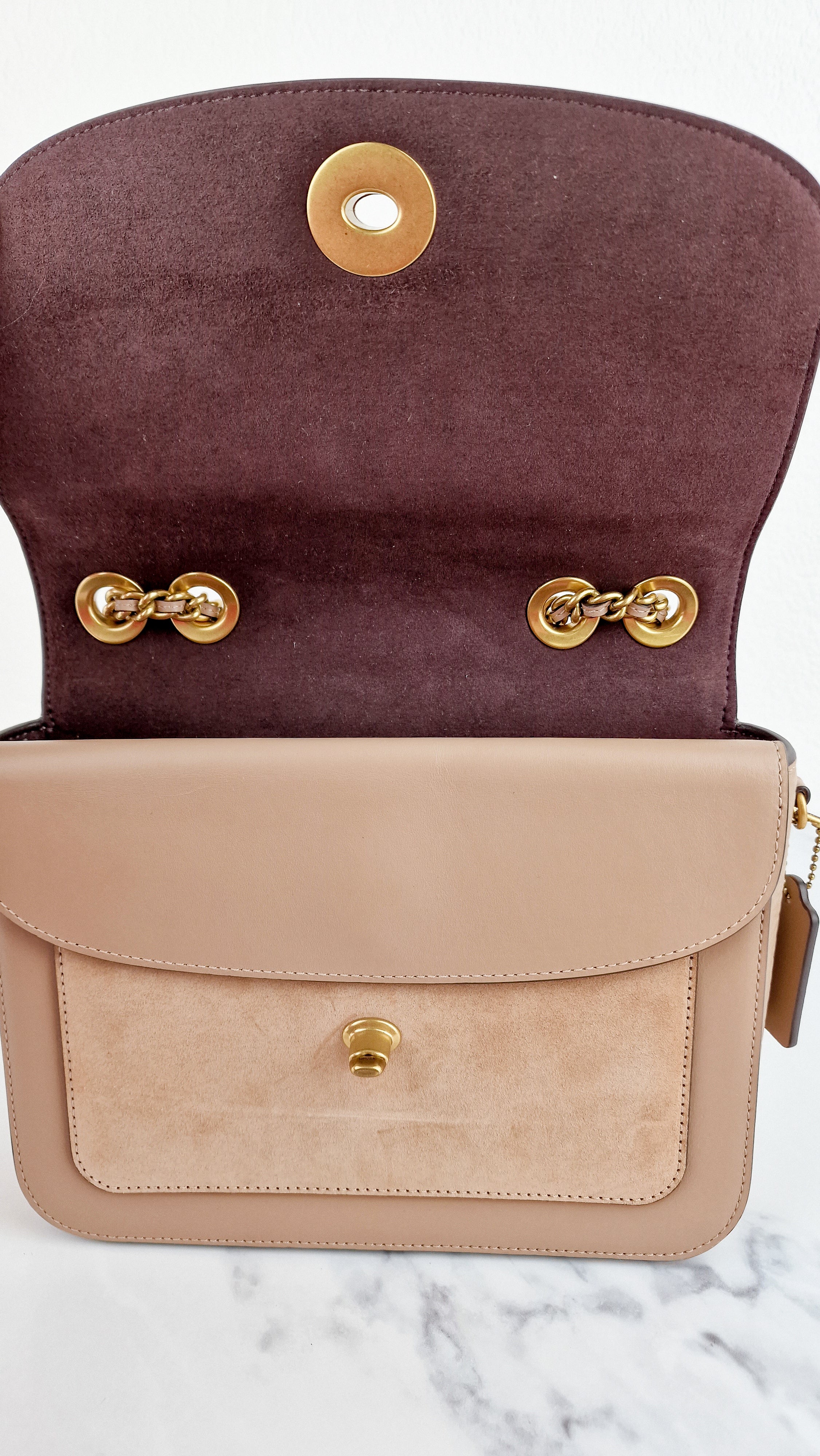 RARE Coach Madison Sample Bag in Tan Leather & Suede with Rivets & Snakeskin Tea Rose Turnlock - Shoulder Bag Crossbody - Image 17