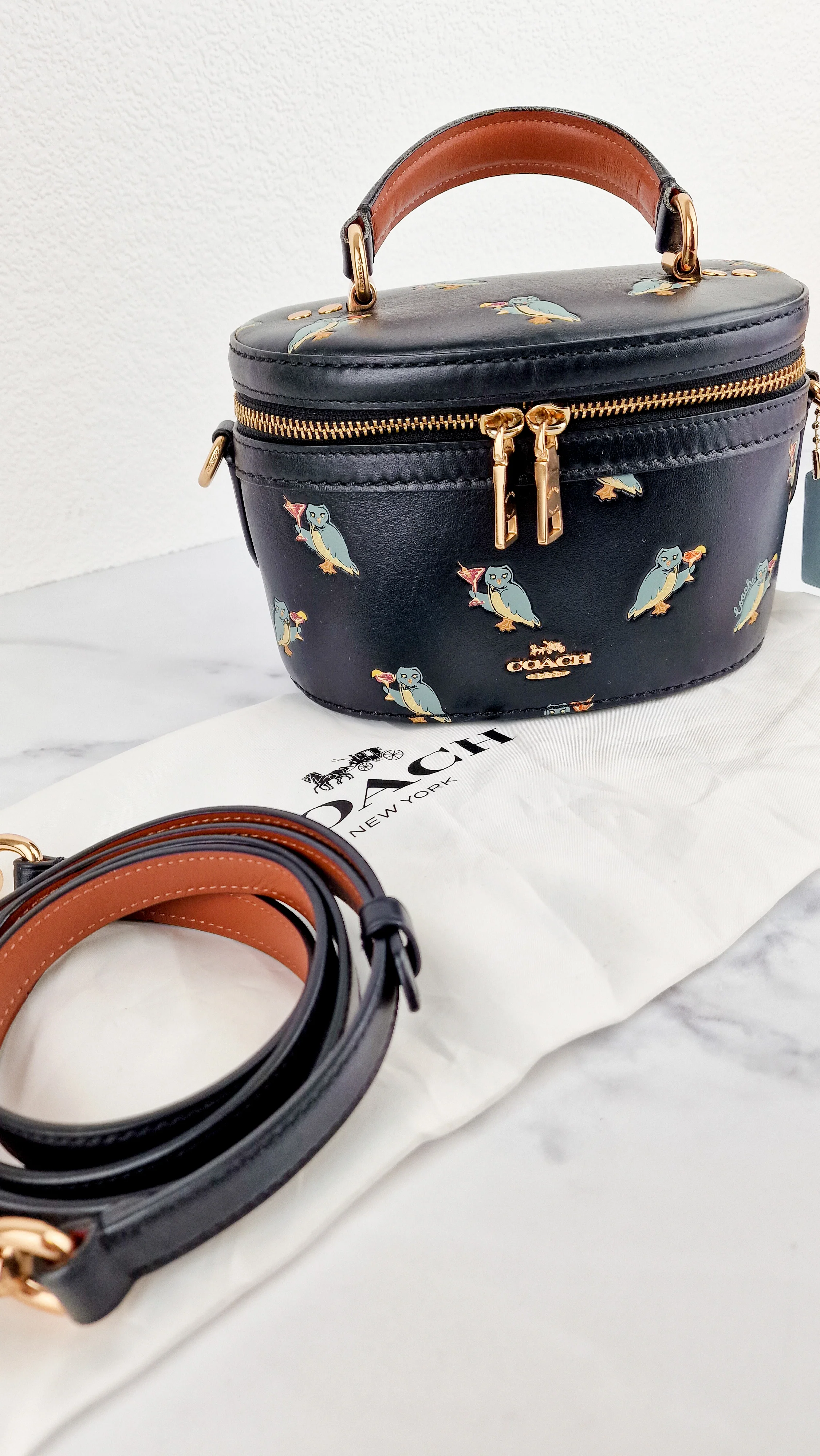 Coach Trail Bag With Party Owls in Black Smooth Leather Crossbody Bag - Coach 38603 - Image 11
