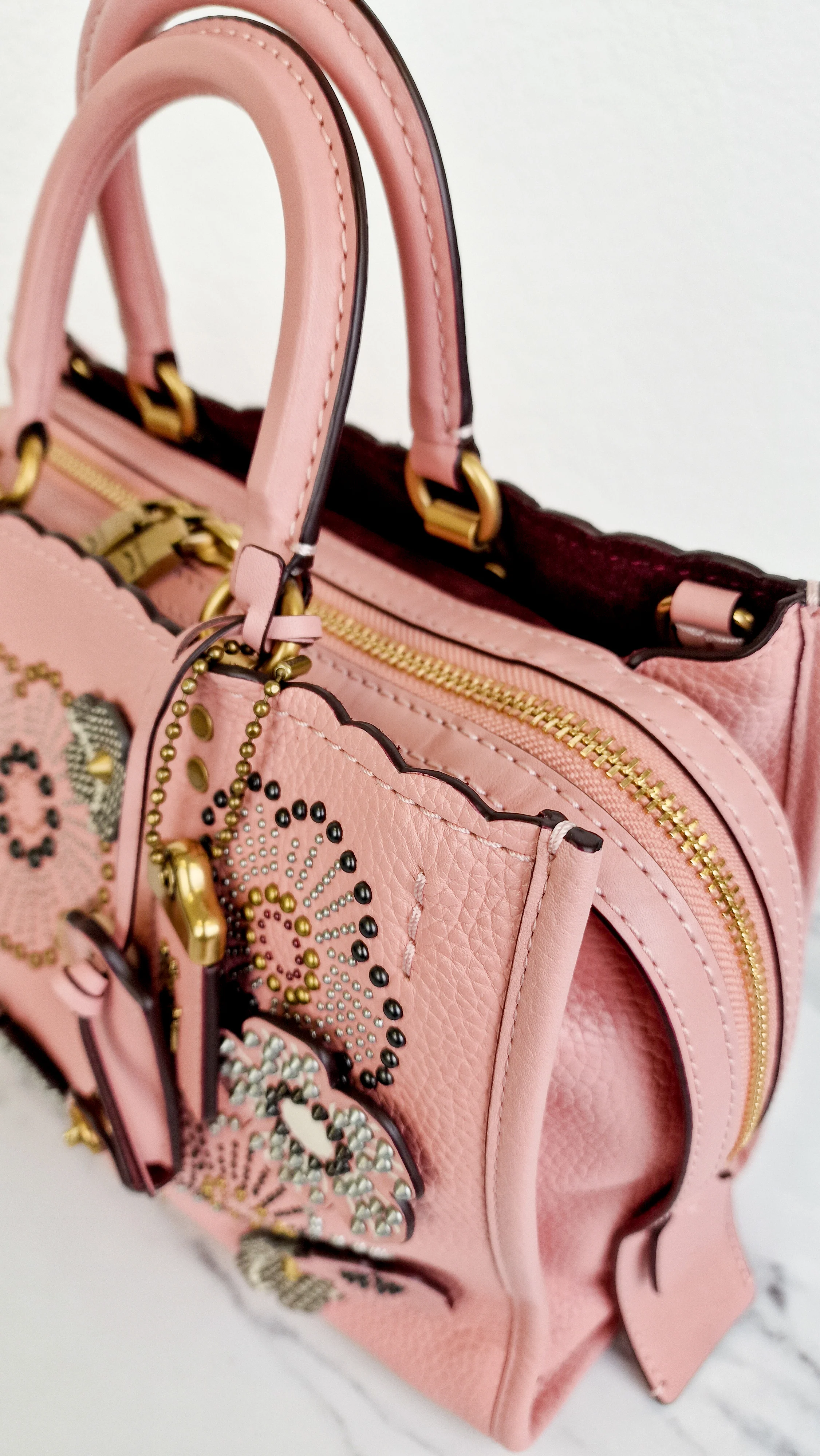 Coach 1941 Rogue 31 in Peony Pink With Snakeskin Tea Roses & Rivets - Handbag With Flowers - Coach 26890 - Image 3